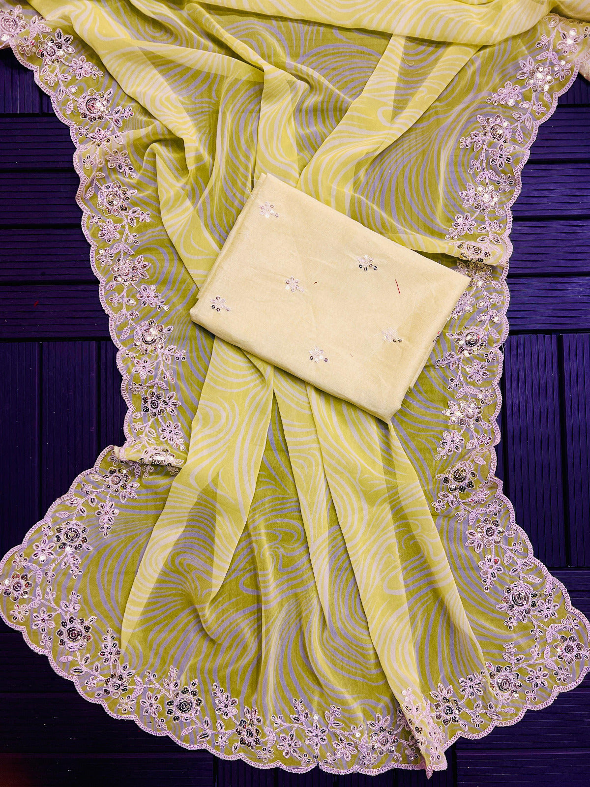 Yellow Color Beautiful Partywear Georgette Saree