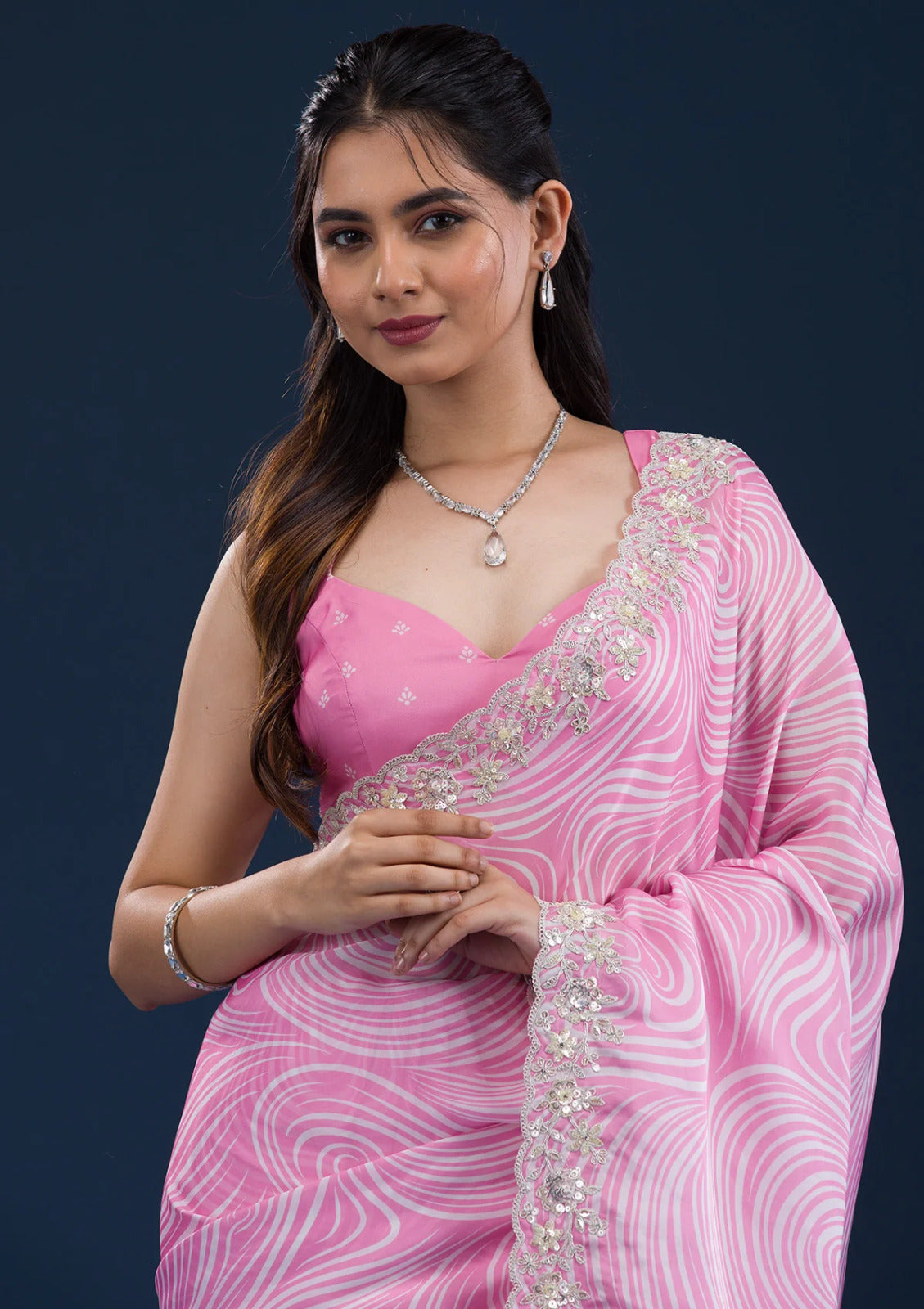 Pink Color Beautiful Partywear Georgette Saree