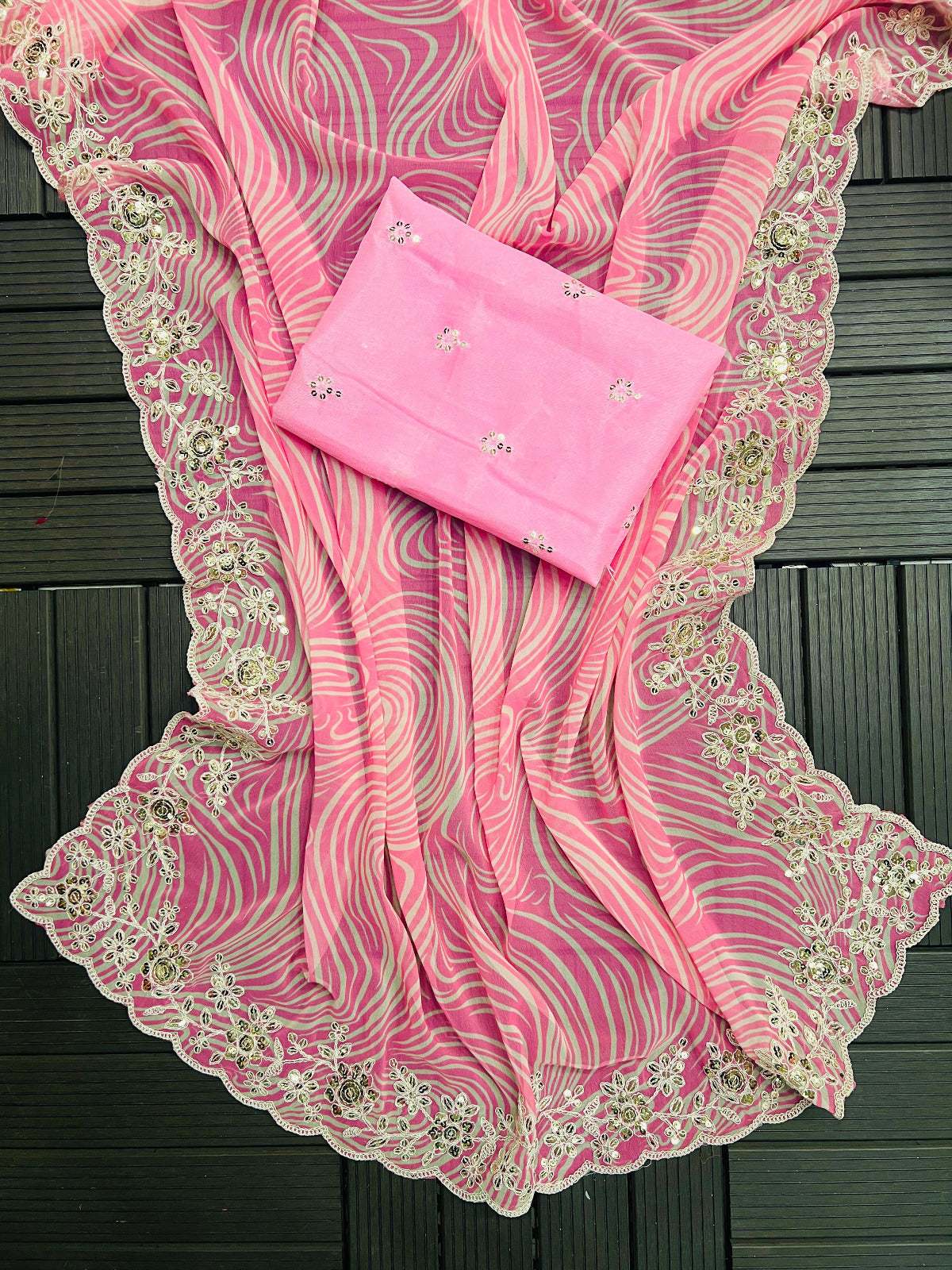 Pink Color Beautiful Partywear Georgette Saree
