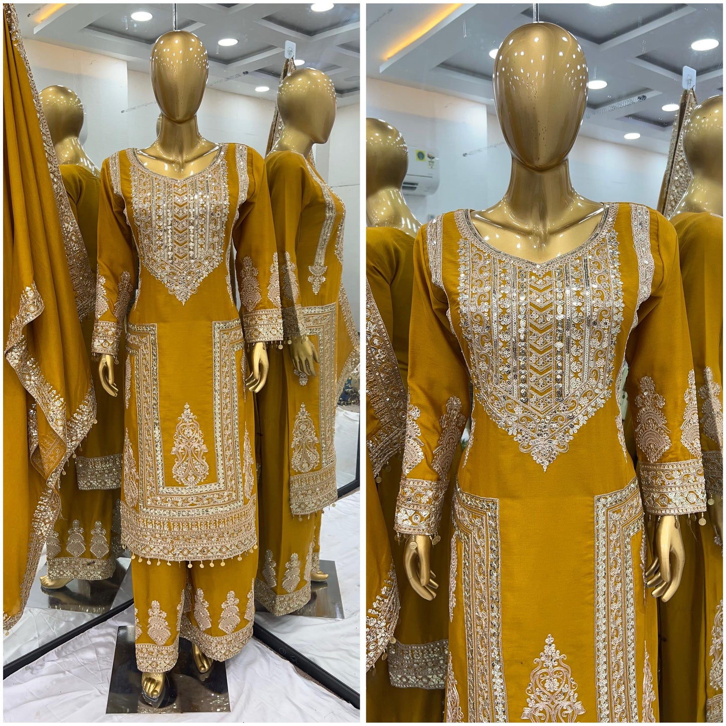 Yellow Color Beautiful Partywear Dress in Chinon Fabric