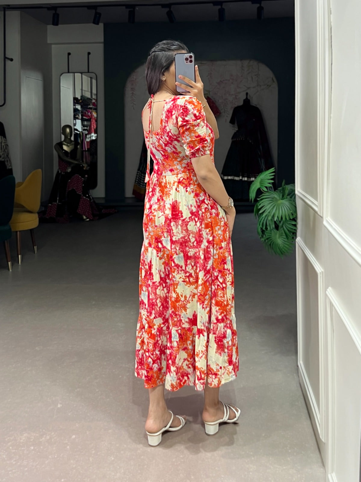 Designer Flower Print Frock In Rayon Fabric