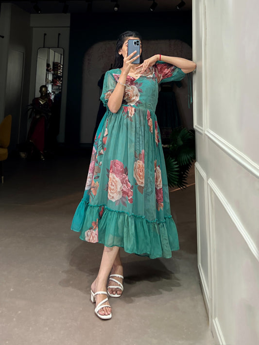 Summer Wear Frock in Georgette Fabric with 8 meter flair