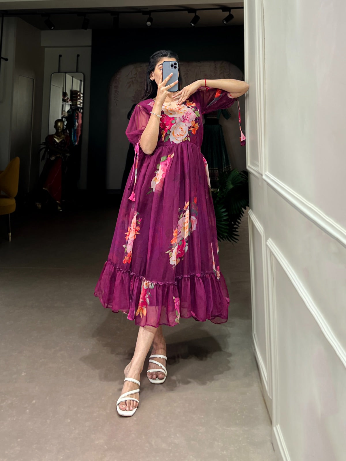 Summer Wear Frock in Georgette Fabric with 8 meter flair