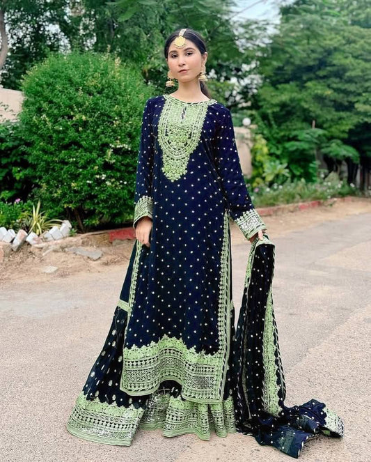 Dark Blue Color Beautiful Partywear Dress in Georgette Fabric