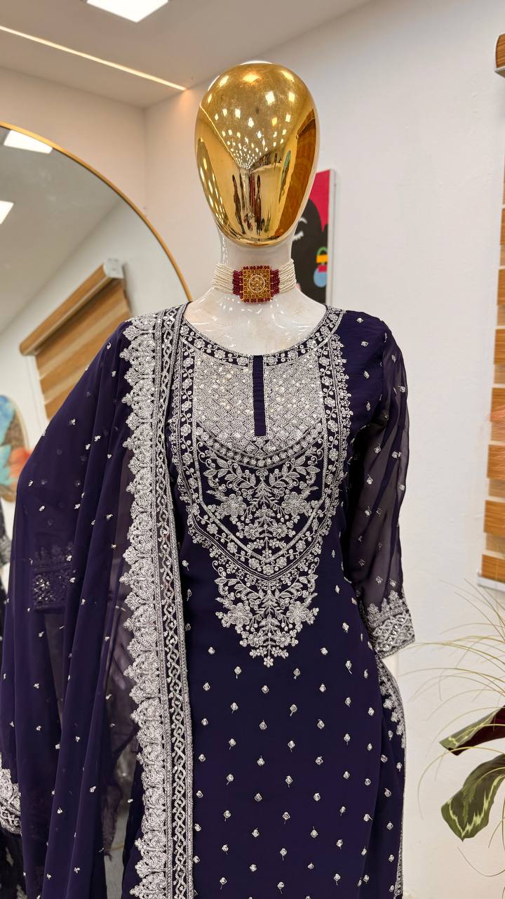 Dark Blue Color Beautiful Partywear Dress in Georgette Fabric