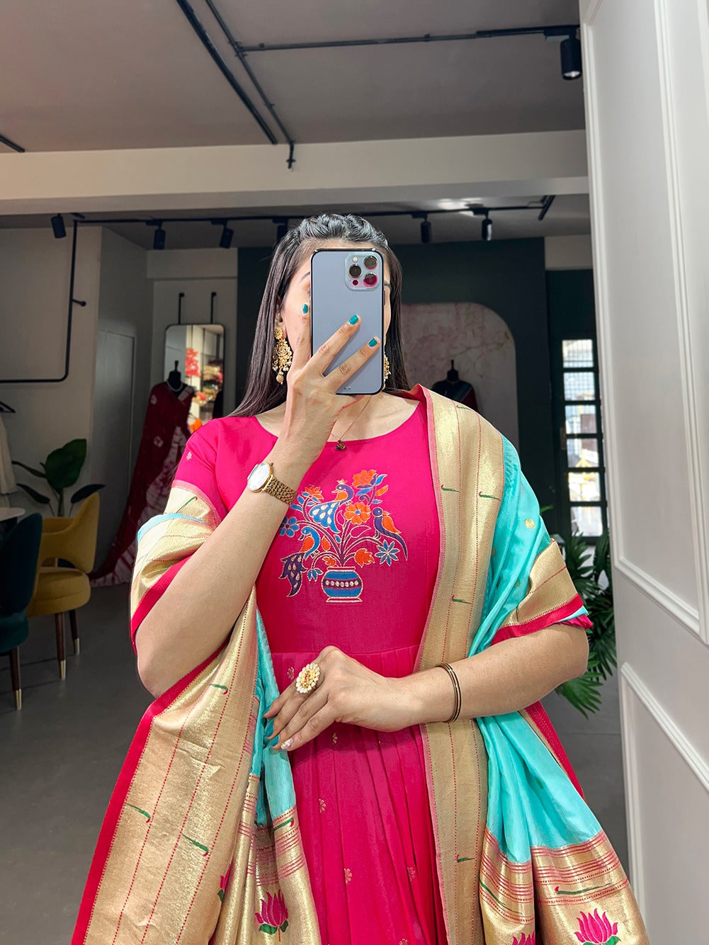 Jacquard Silk Paithani Dress Embodies Timeless Elegance in pink color