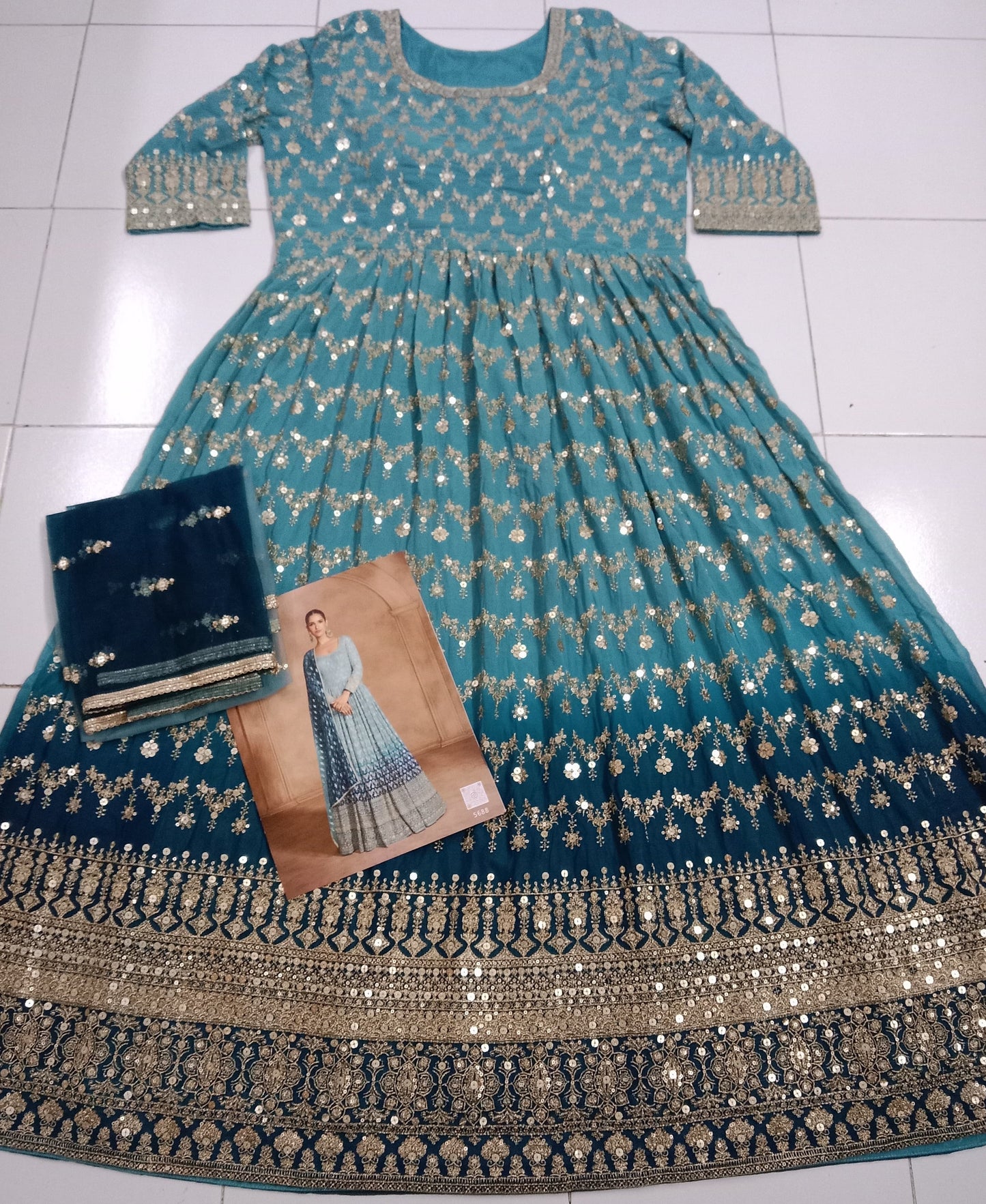 Designer Partywear Dress in Georgette Fabric in blue color