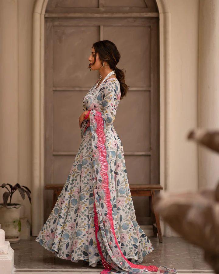 Premium Readymade Gown Suit in chinon fabric
