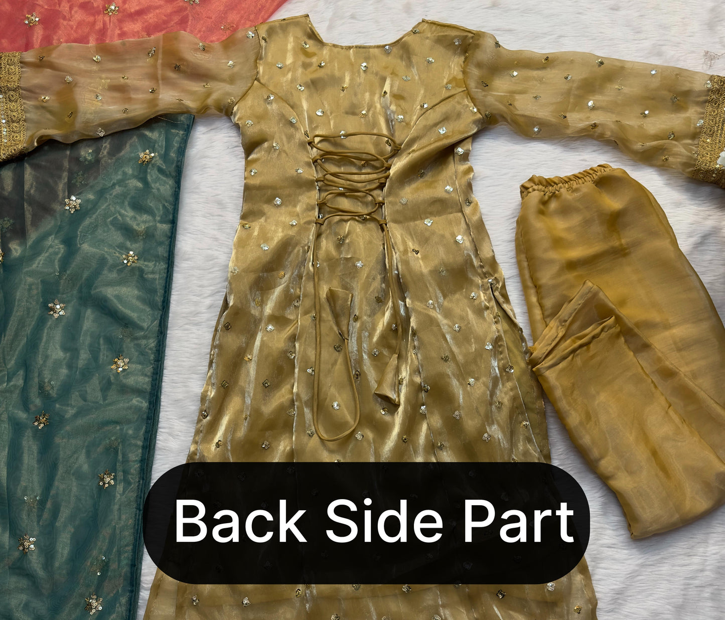 Chiku Color Beautiful Dress in Jimmy Choo Fabric with double dupatta