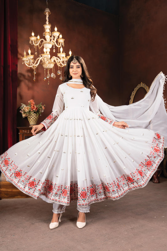 White Color Beautiful Anarkali Partywear Dress For Wedding Season