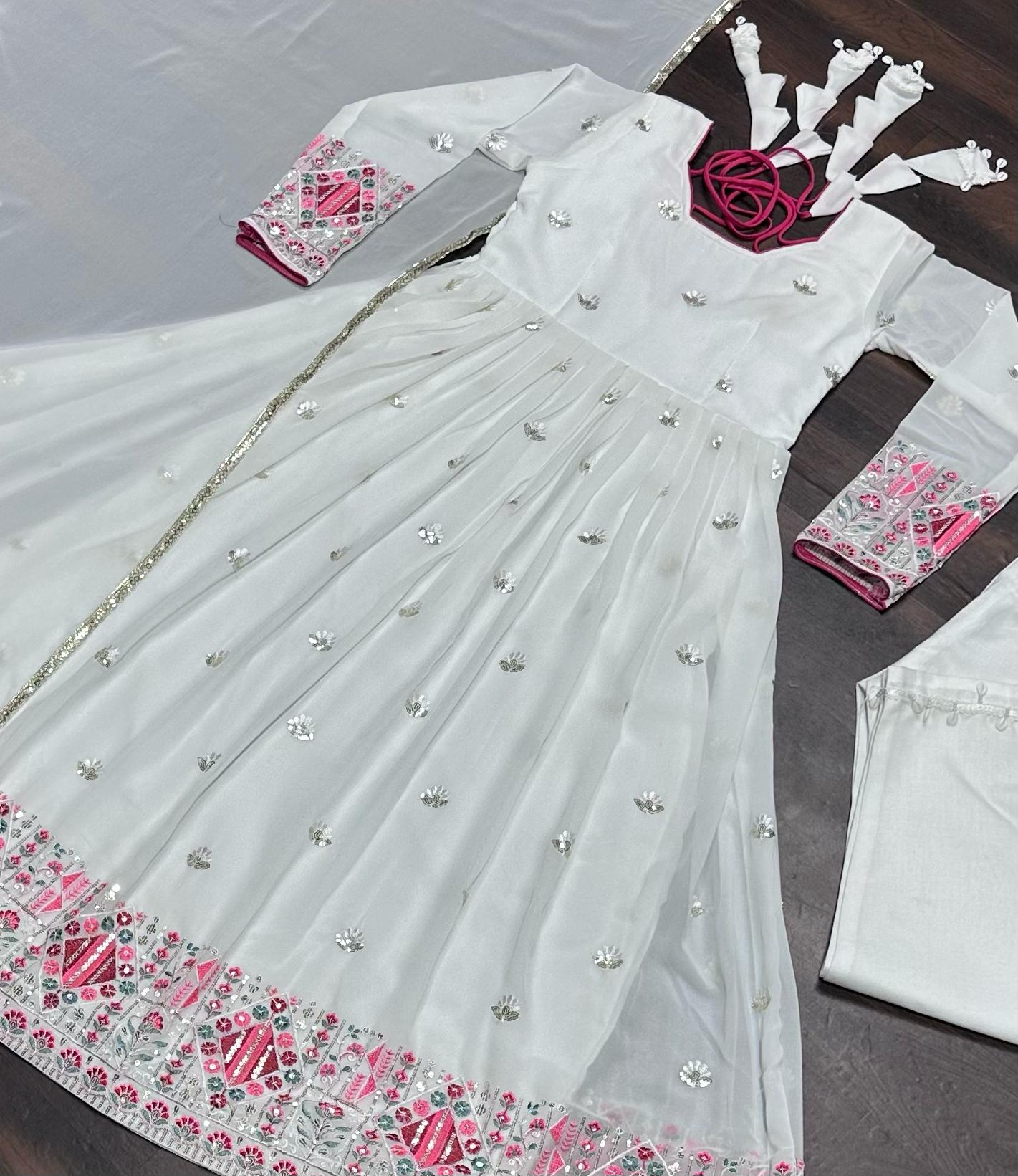 White Color Beautiful Anarkali Partywear Dress For Wedding Season