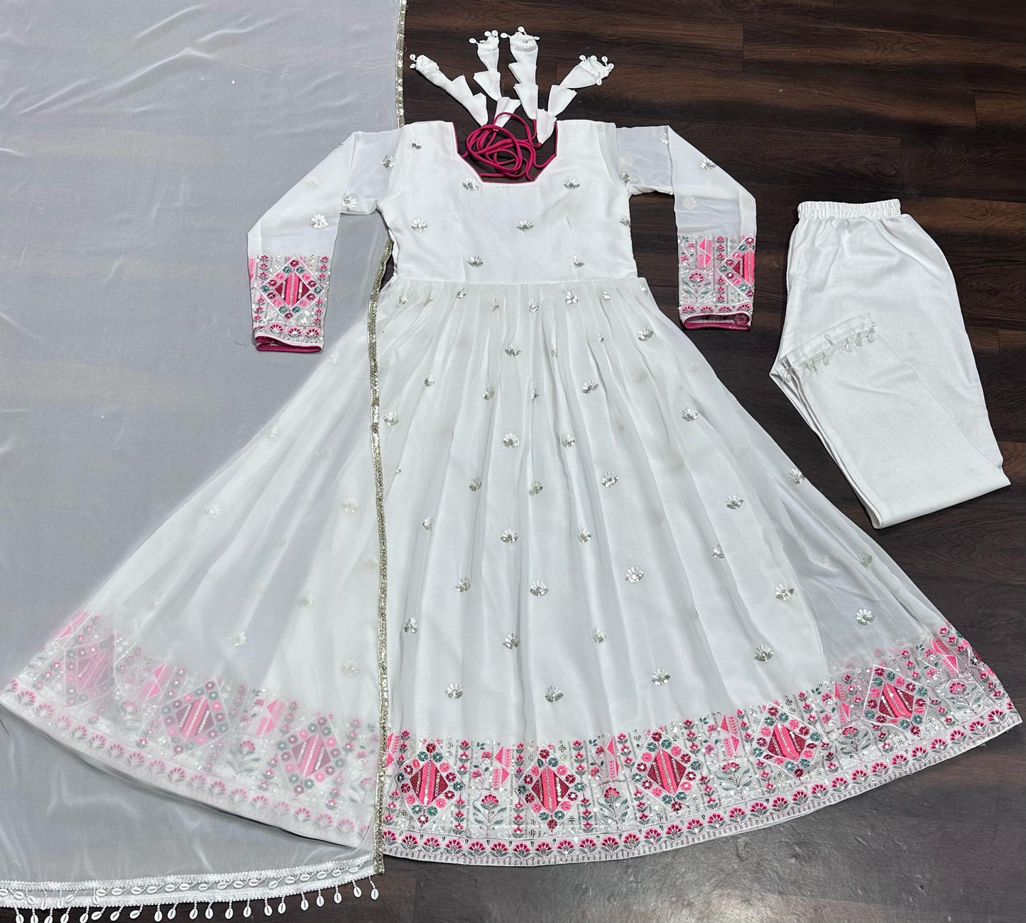 White Color Beautiful Anarkali Partywear Dress For Wedding Season