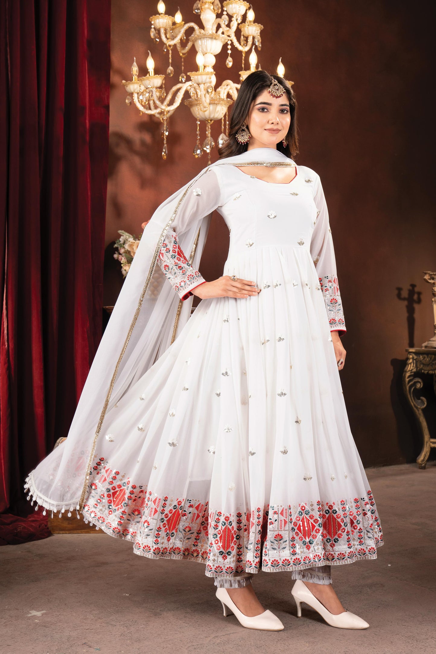 White Color Beautiful Anarkali Partywear Dress For Wedding Season