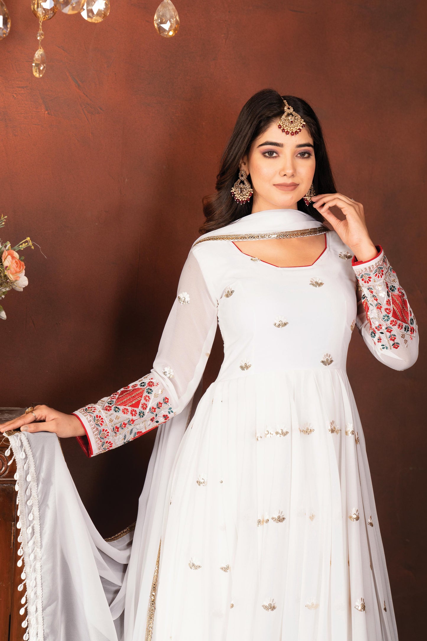 White Color Beautiful Anarkali Partywear Dress For Wedding Season