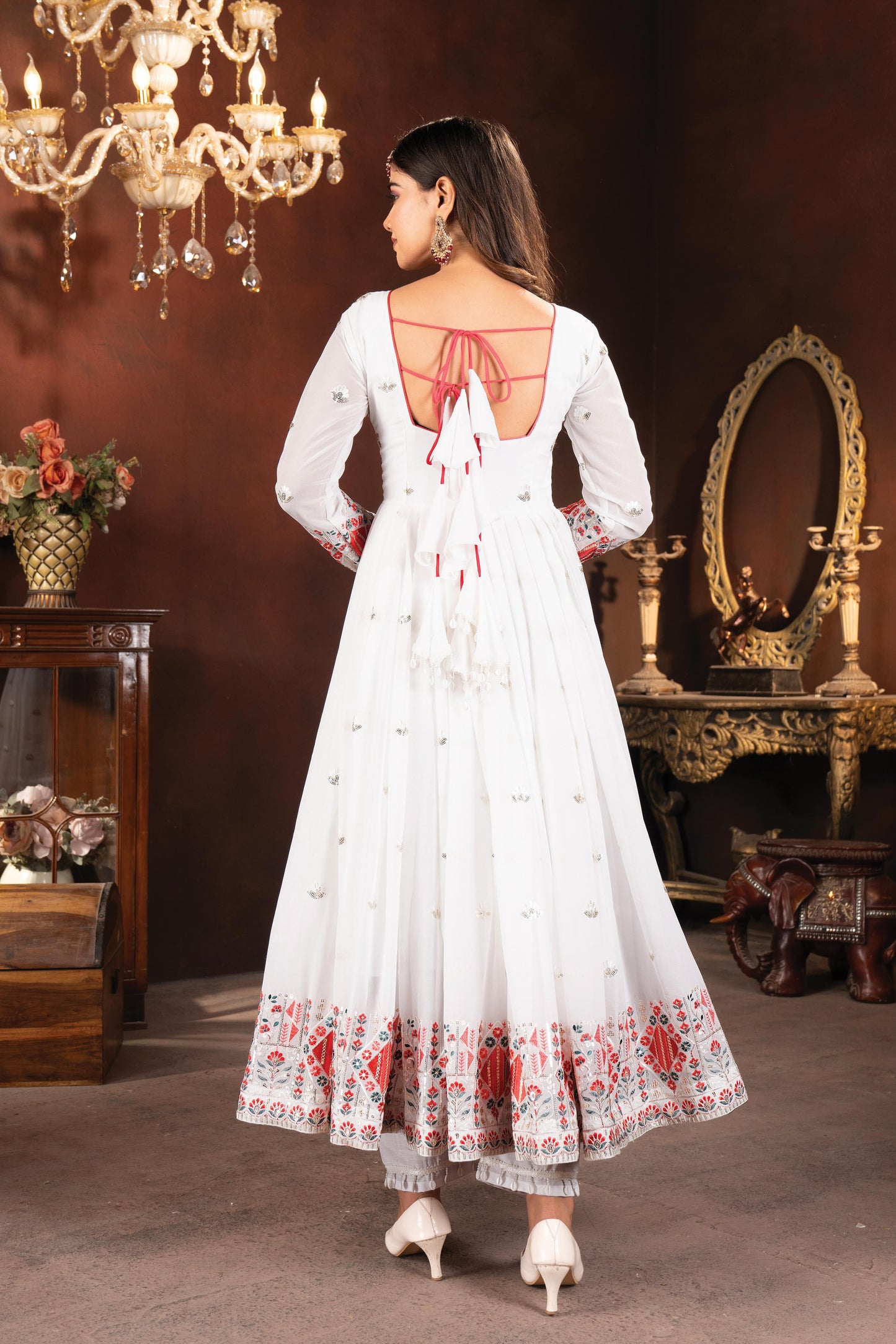 White Color Beautiful Anarkali Partywear Dress For Wedding Season