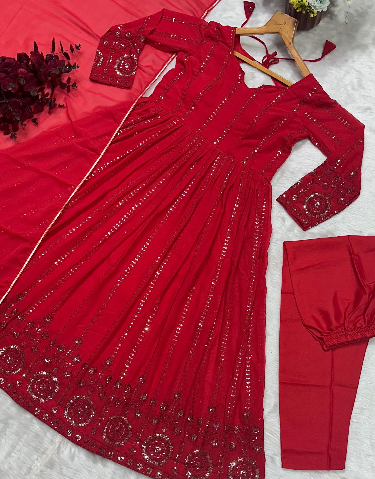 Red Color Beautiful Partywear Anarkali Gown in Georgette Fabric