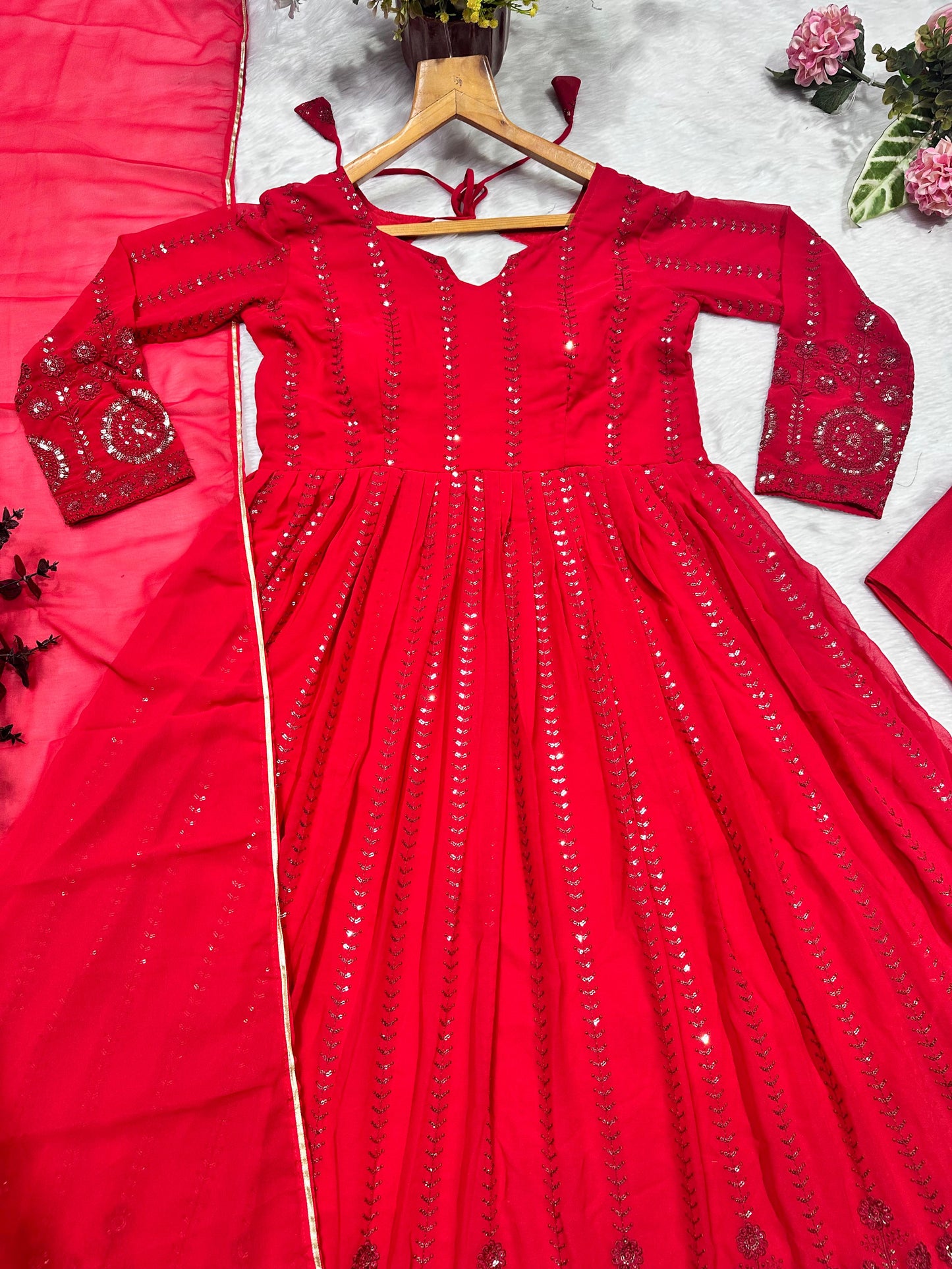 Red Color Beautiful Partywear Anarkali Gown in Georgette Fabric