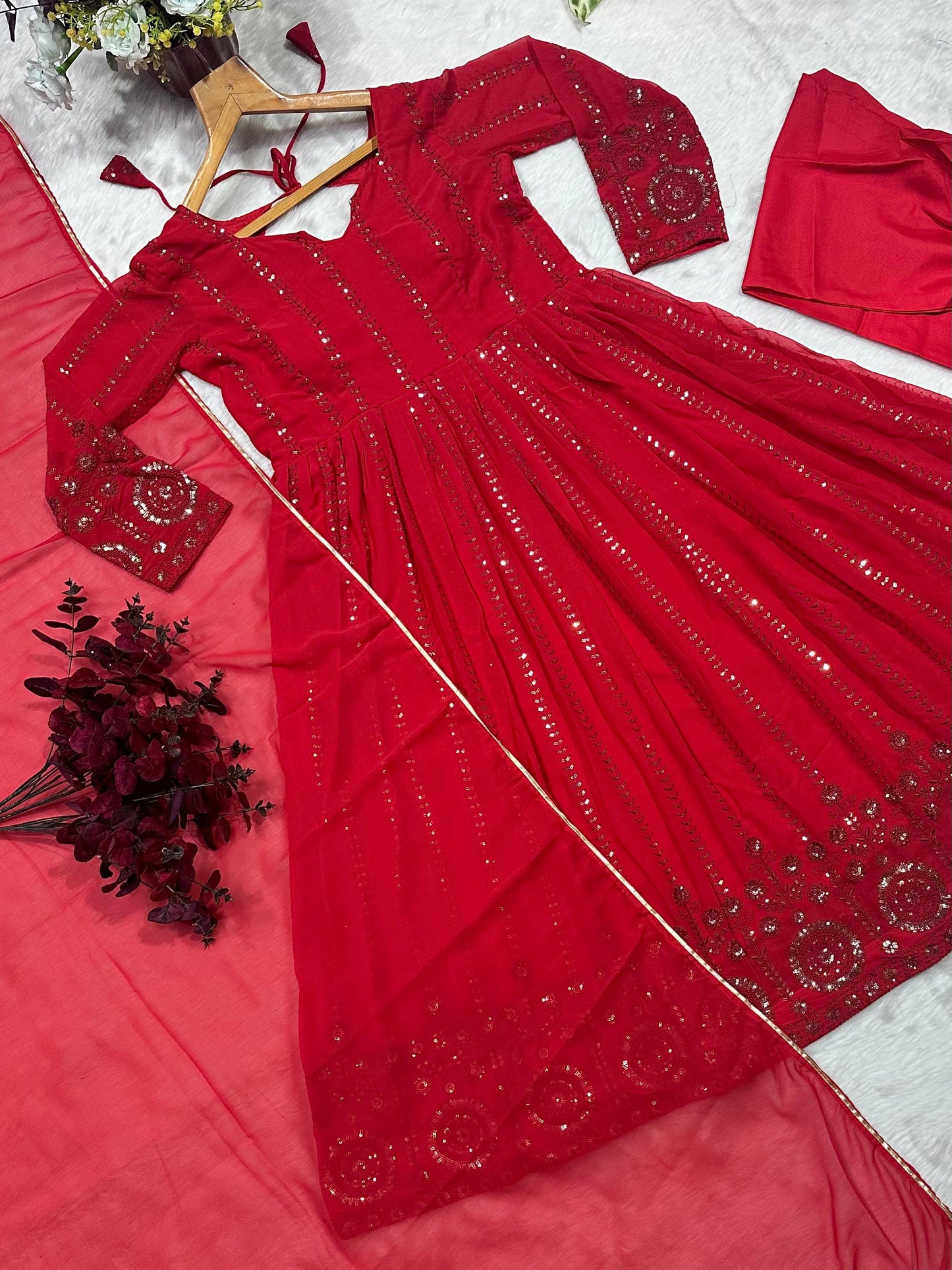 Red Color Beautiful Partywear Anarkali Gown in Georgette Fabric