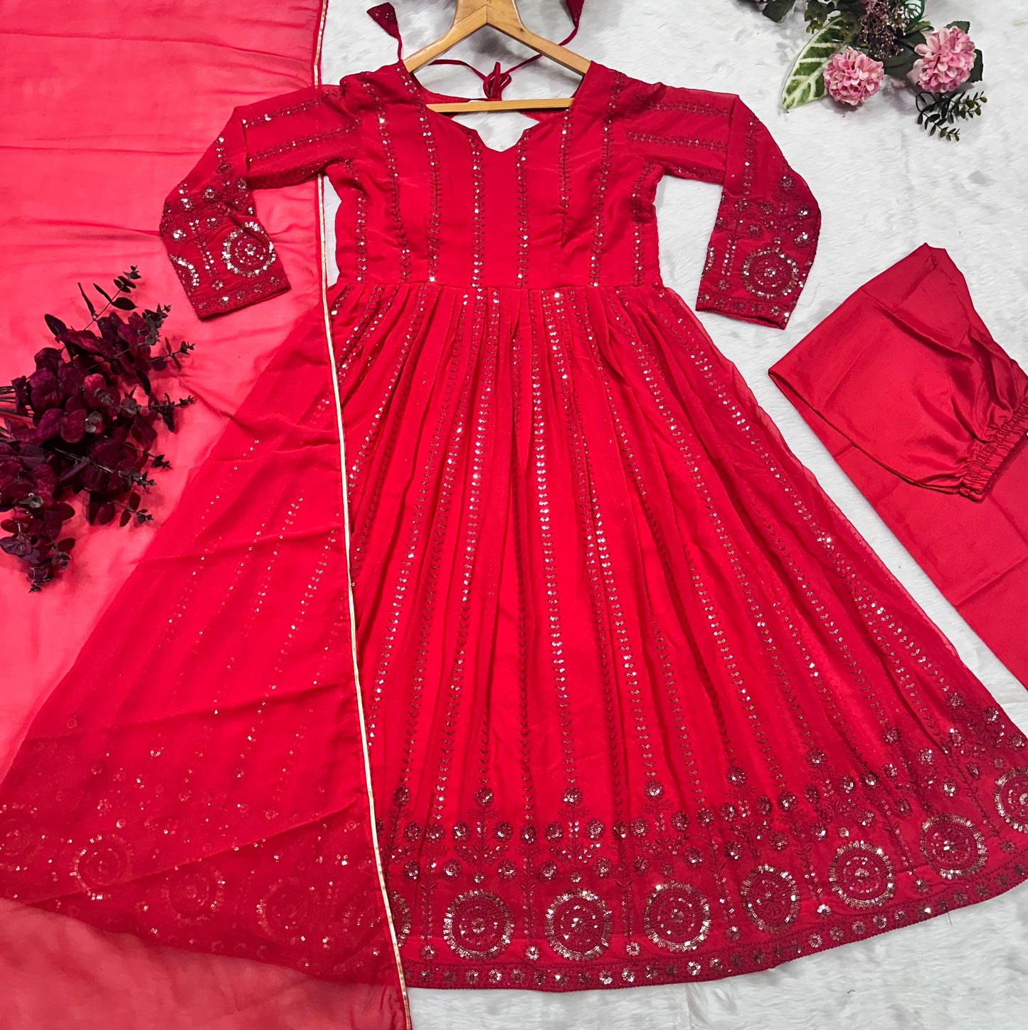 Red Color Beautiful Partywear Anarkali Gown in Georgette Fabric