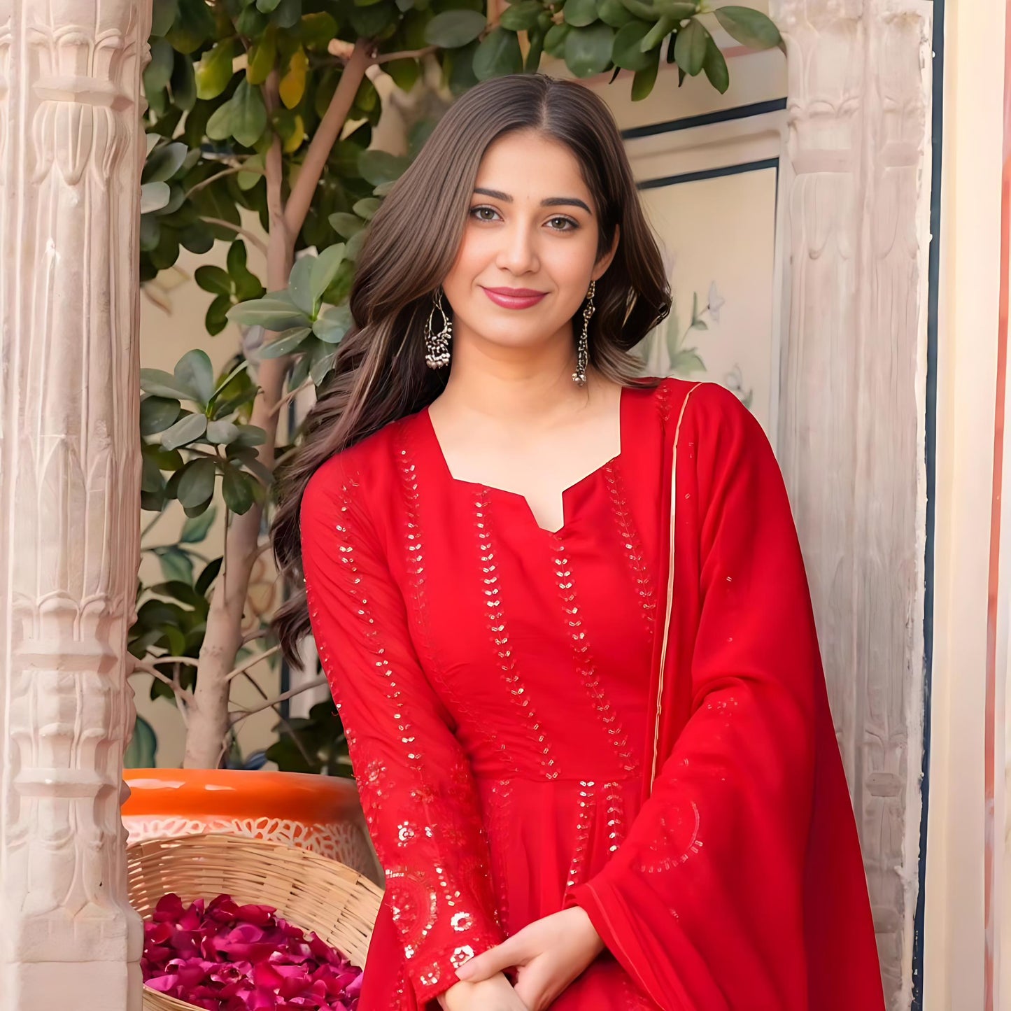 Red Color Beautiful Partywear Anarkali Gown in Georgette Fabric