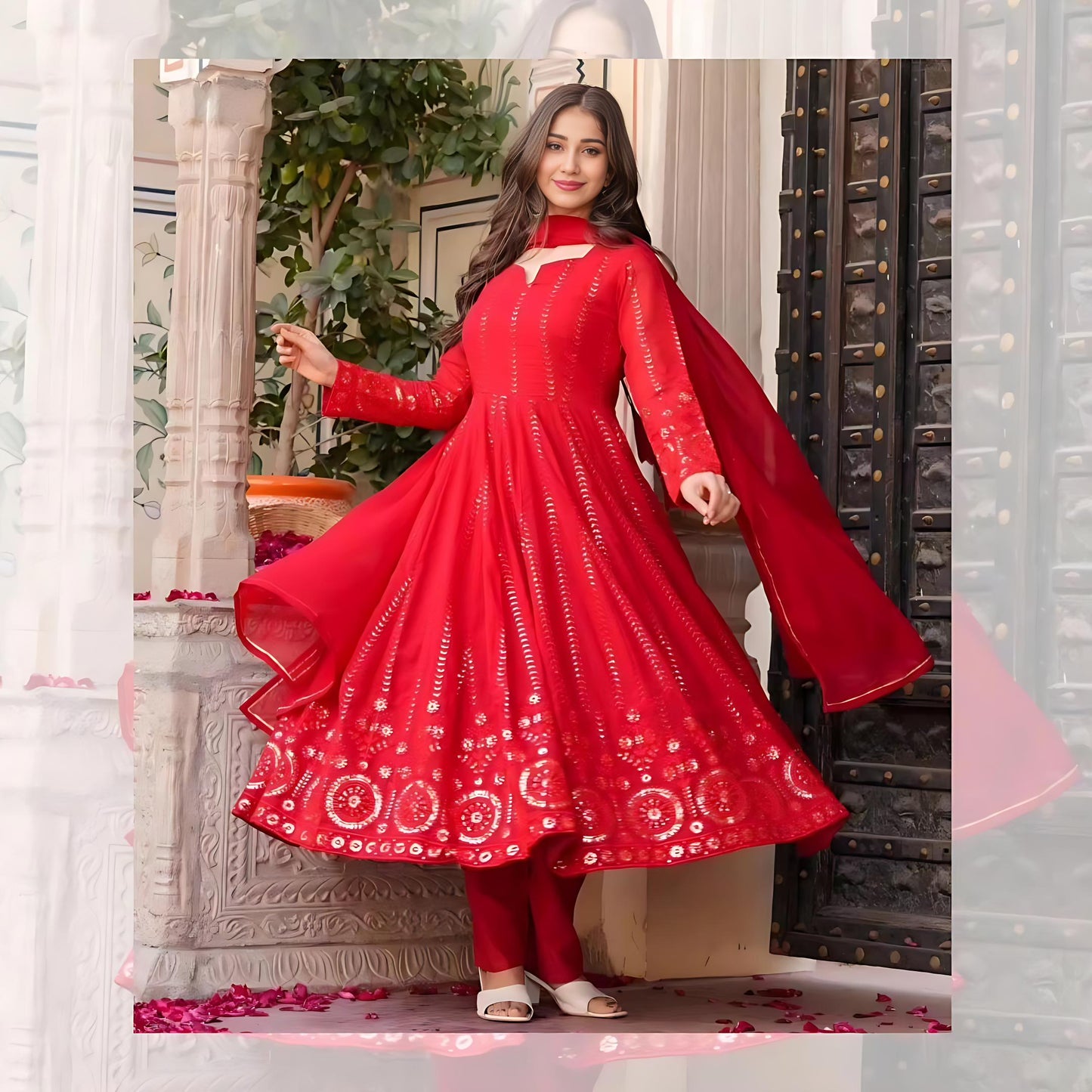 Red Color Beautiful Partywear Anarkali Gown in Georgette Fabric