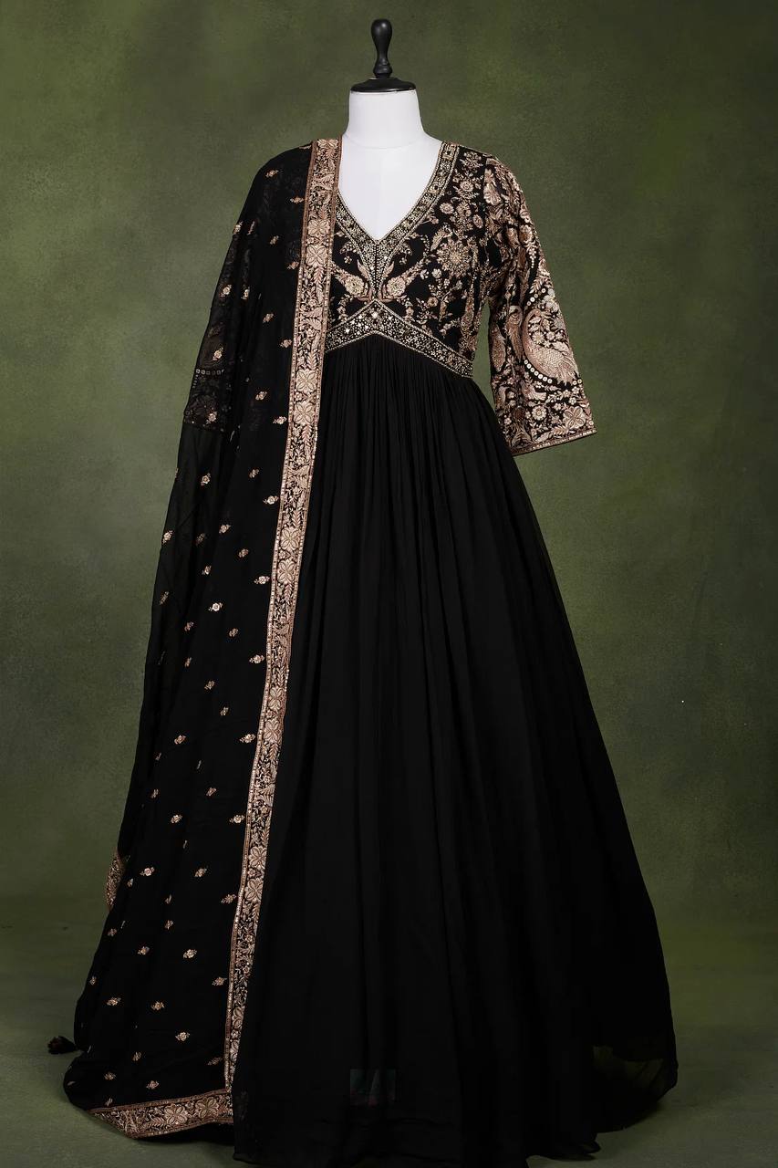 Black Color Beautiful ANakrali gown in Georgette FAbric