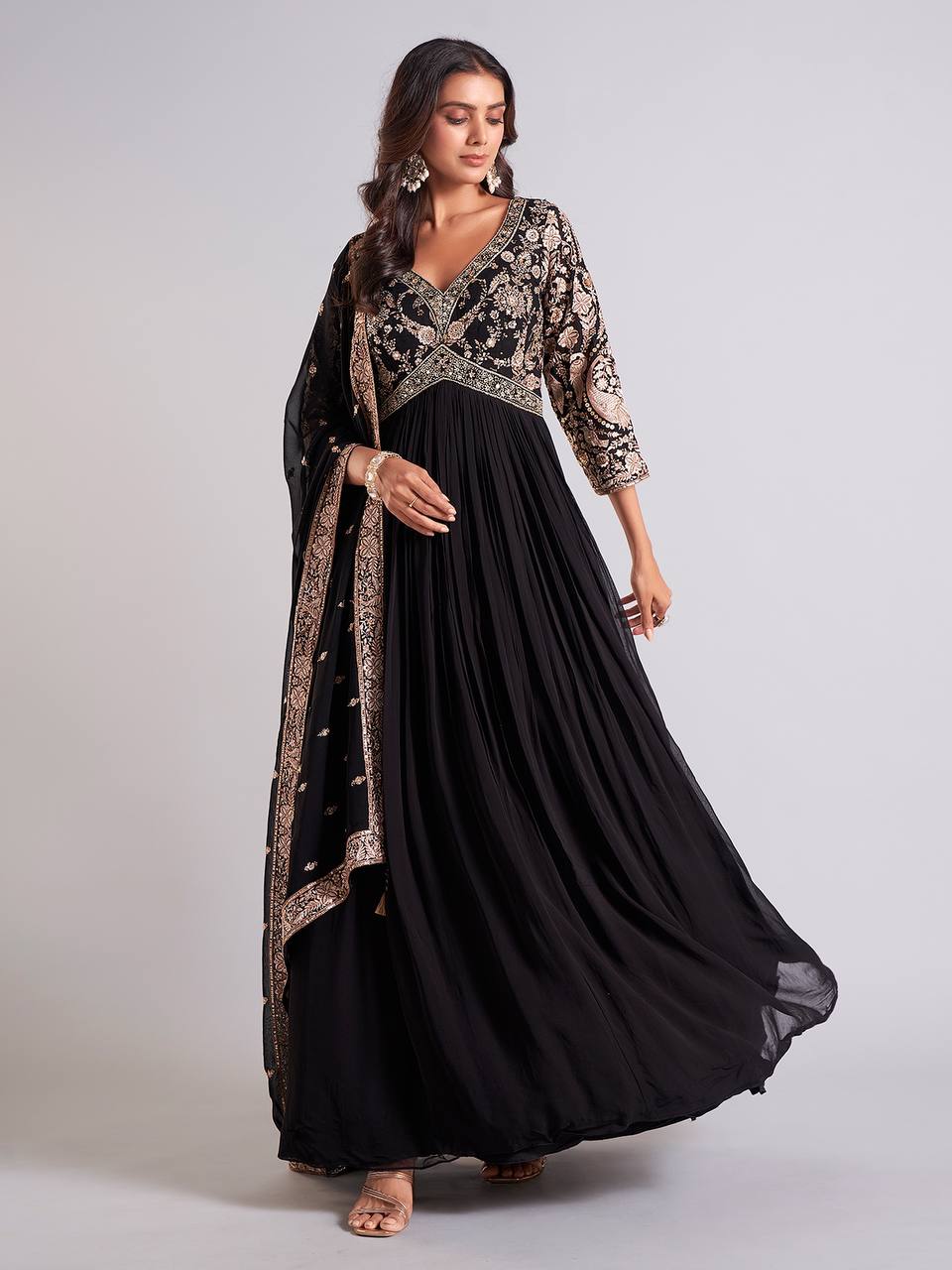 Black Color Beautiful ANakrali gown in Georgette FAbric
