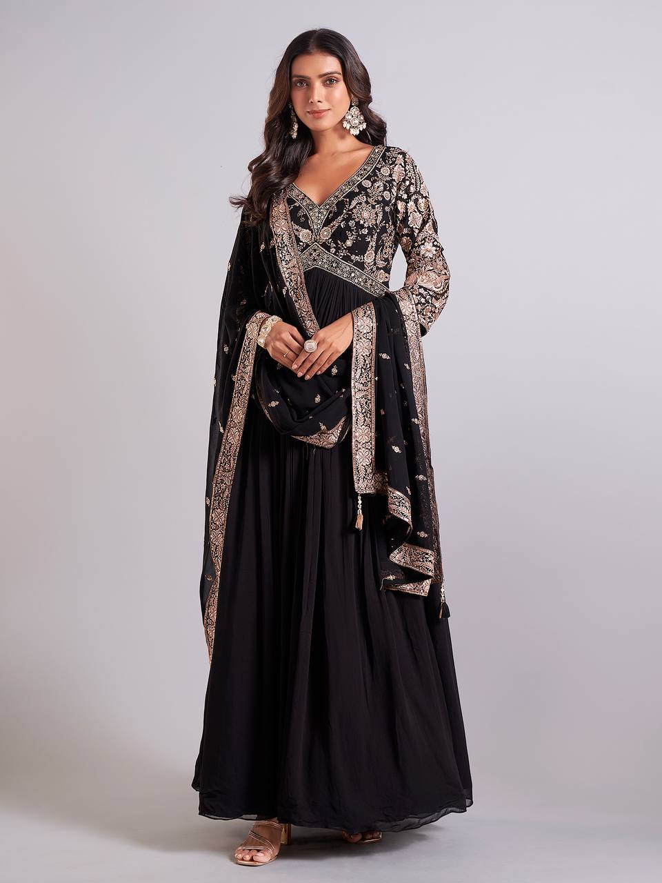 Black Color Beautiful ANakrali gown in Georgette FAbric