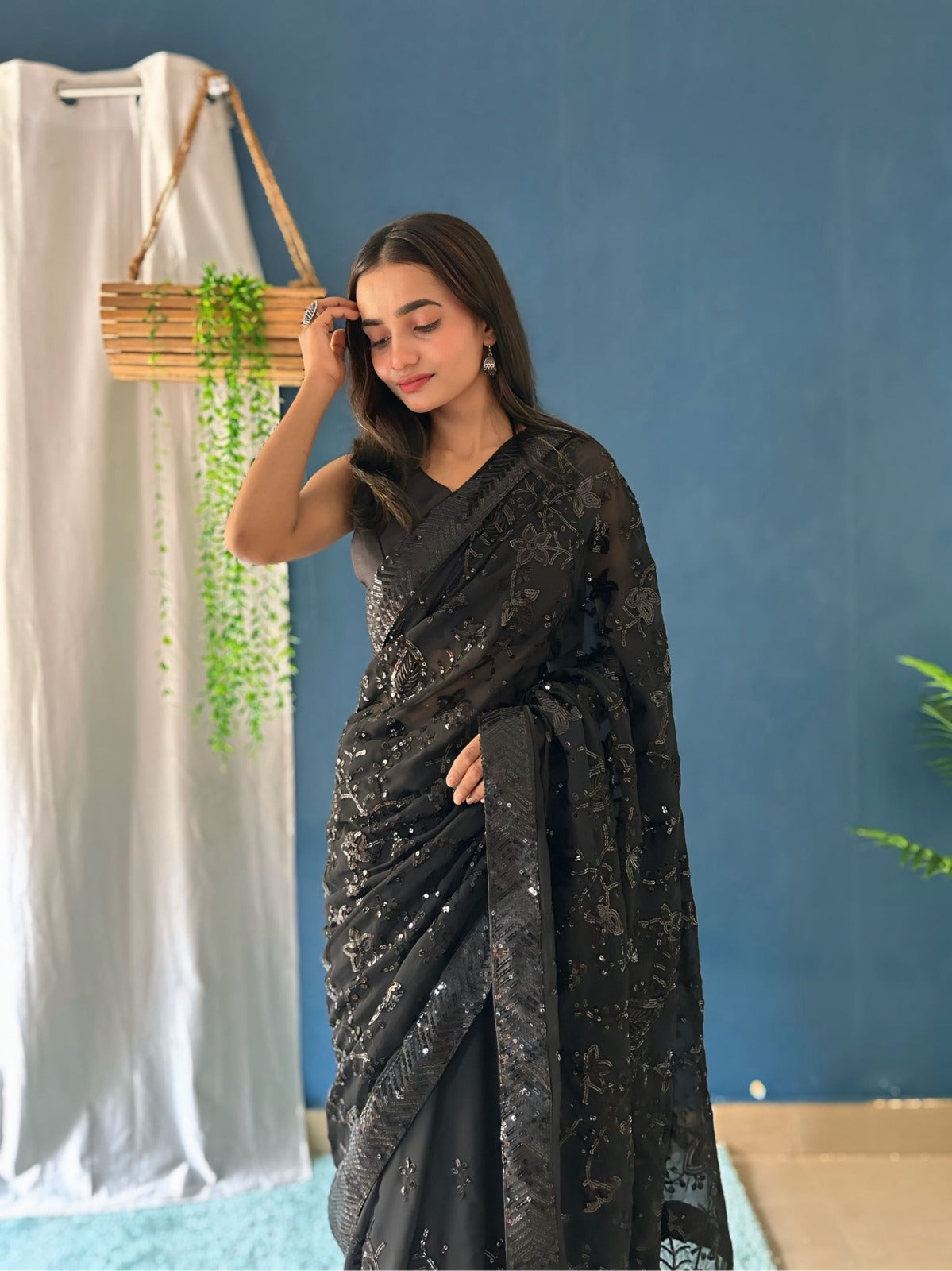 Beautiful Sequance Saree in Black Color In Georgette fAbric