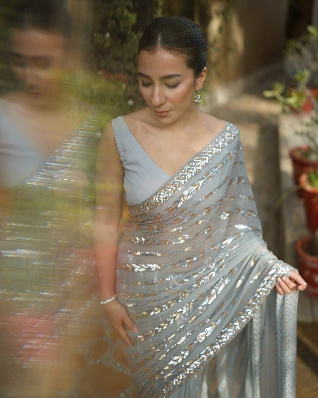 Beautiful Sequence Saree in Grey Color in Georgette Fabric