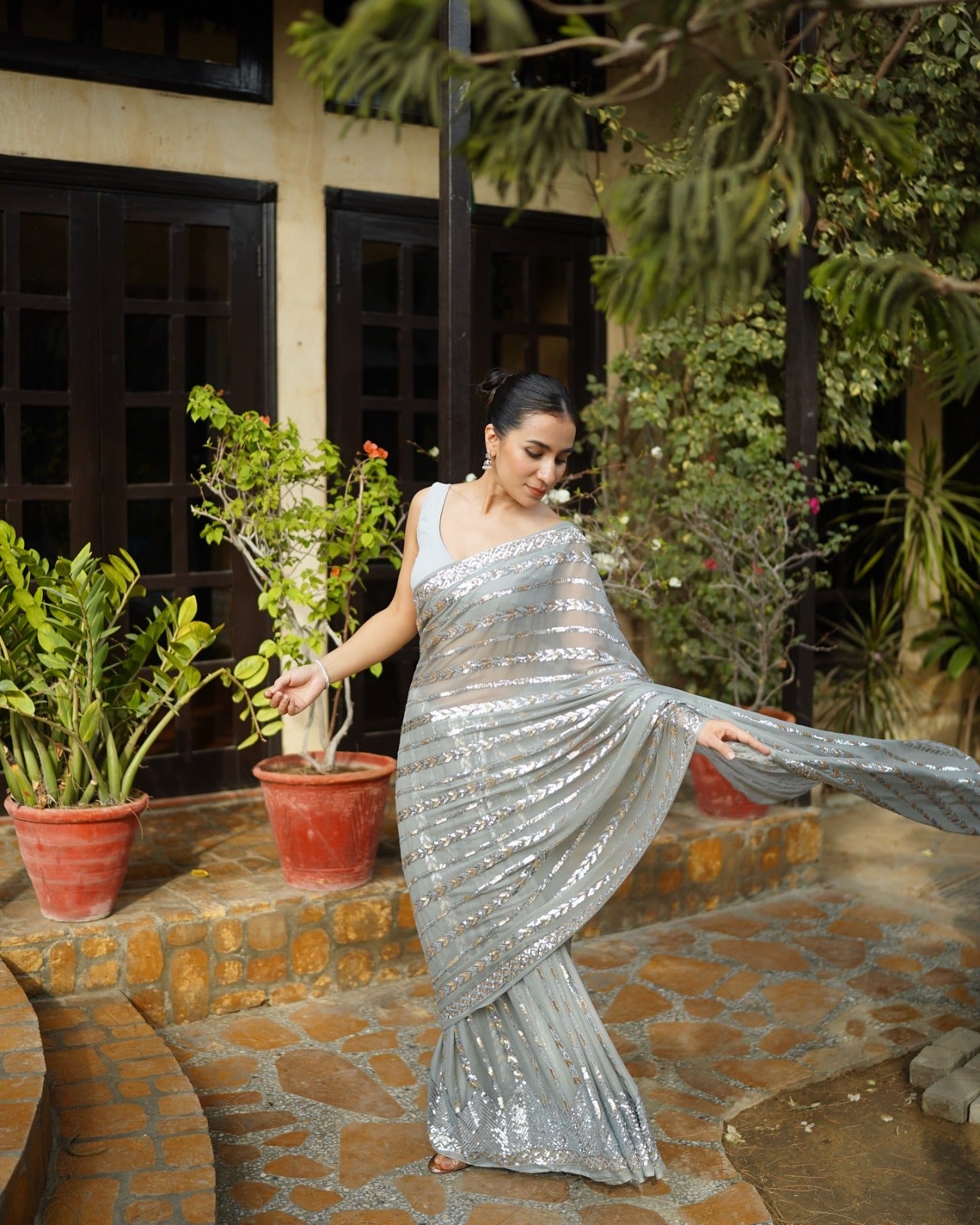 Beautiful Sequence Saree in Grey Color in Georgette Fabric