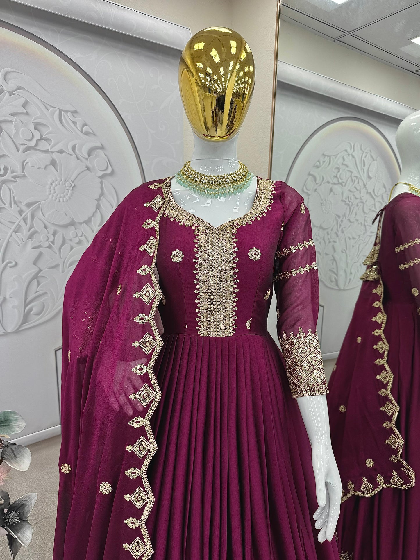Beautiful anarkali gown in Crush silk Fabric