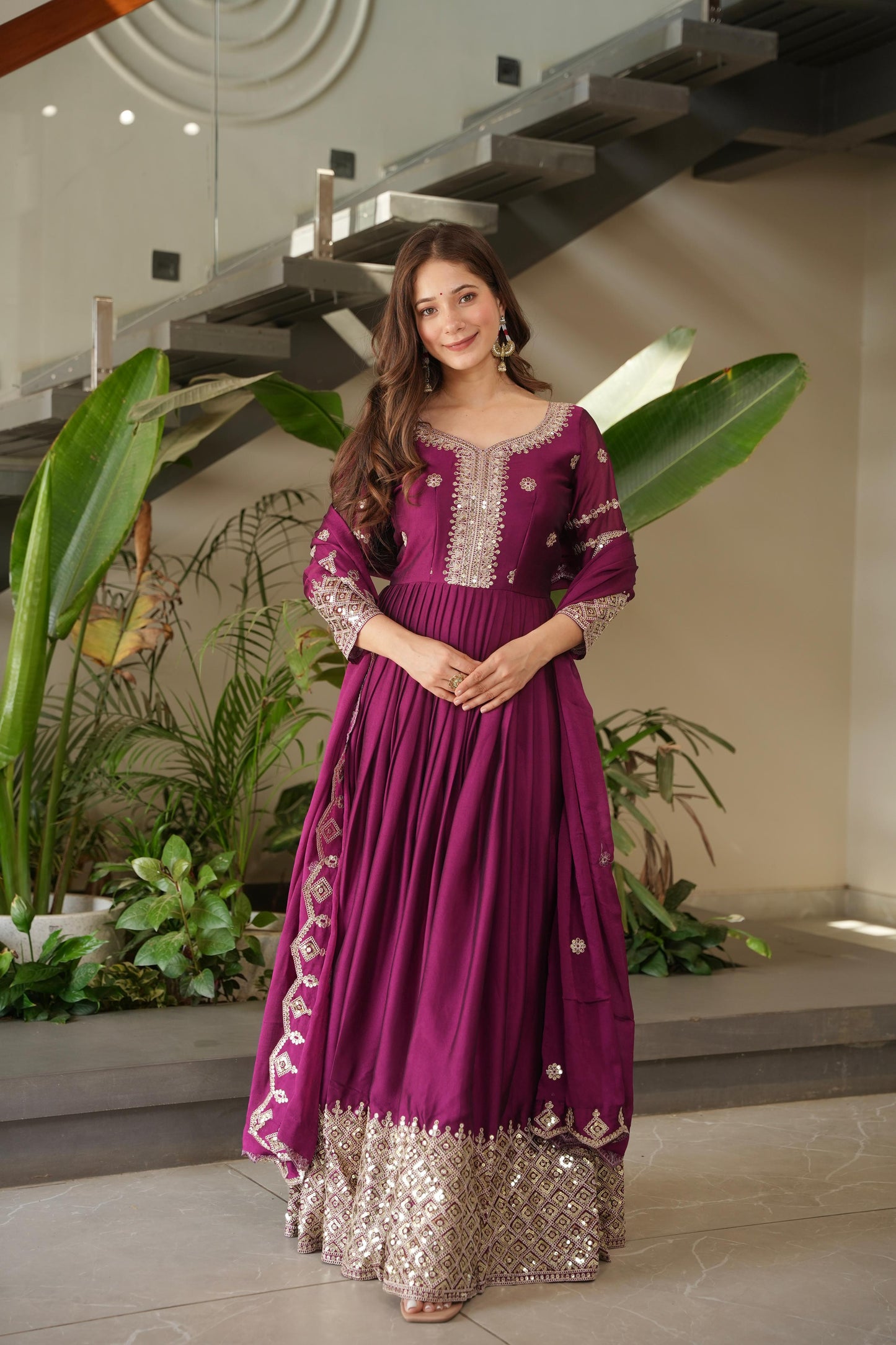 Beautiful anarkali gown in Crush silk Fabric