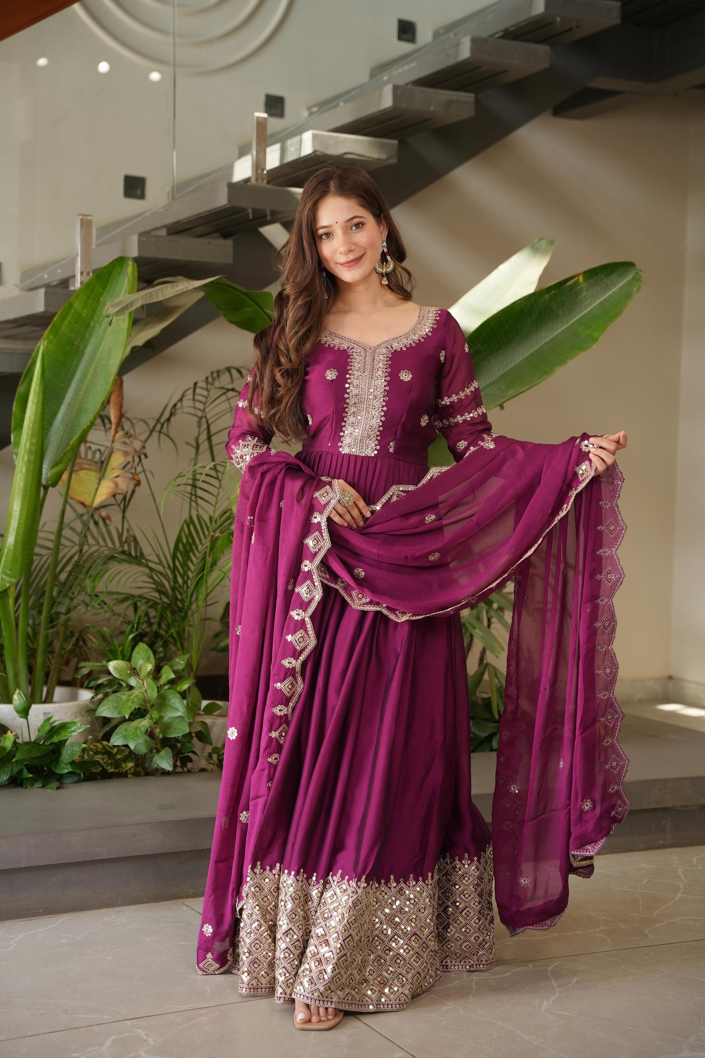 Beautiful anarkali gown in Crush silk Fabric