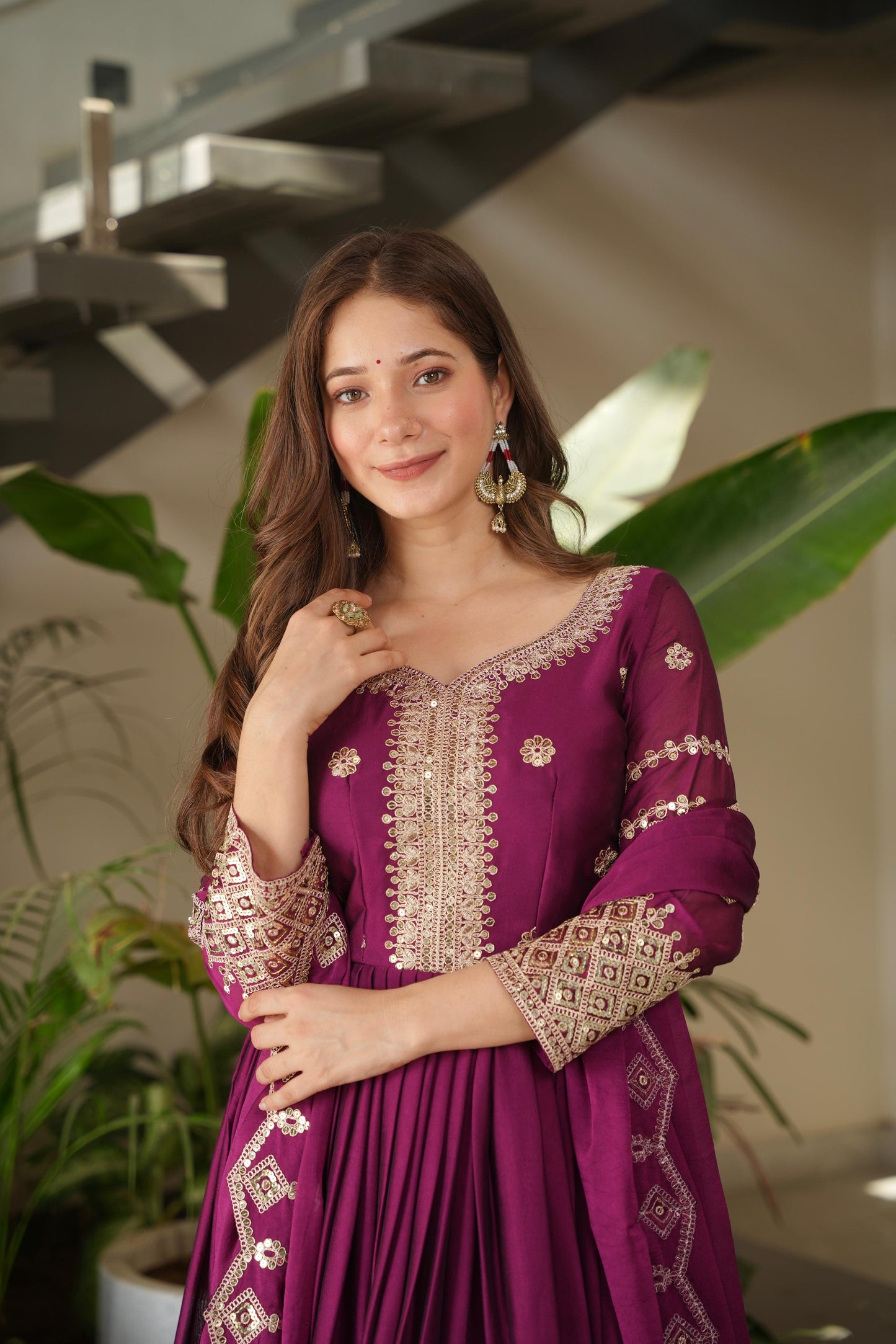 Beautiful anarkali gown in Crush silk Fabric