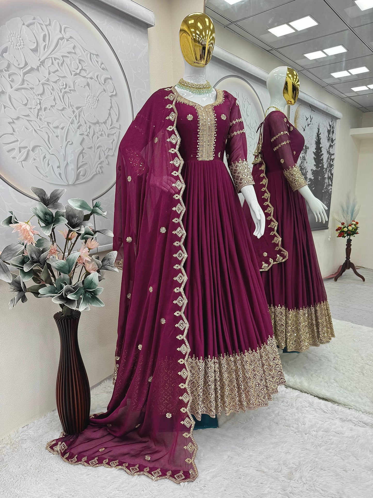 Beautiful anarkali gown in Crush silk Fabric