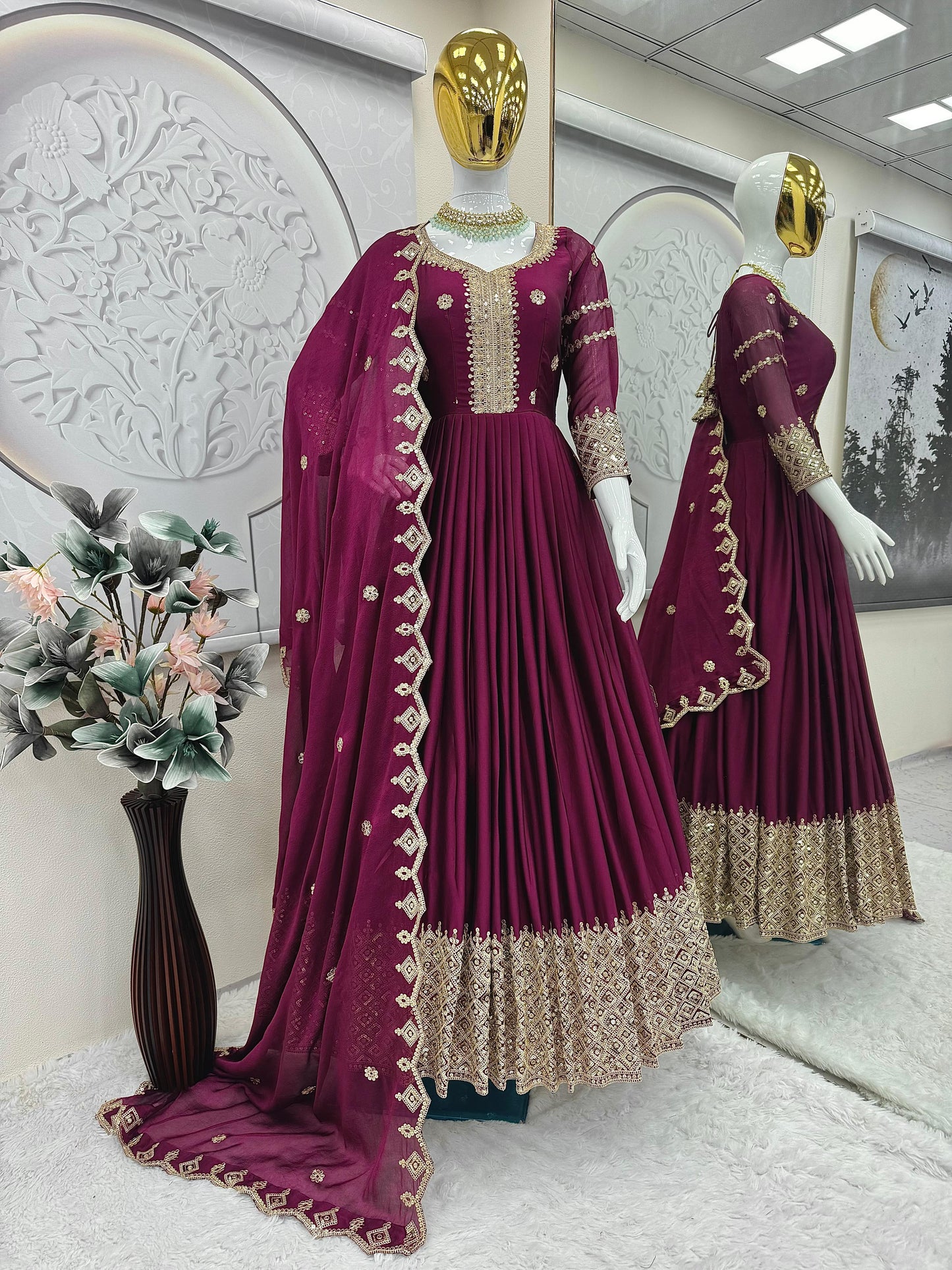 Beautiful anarkali gown in Crush silk Fabric