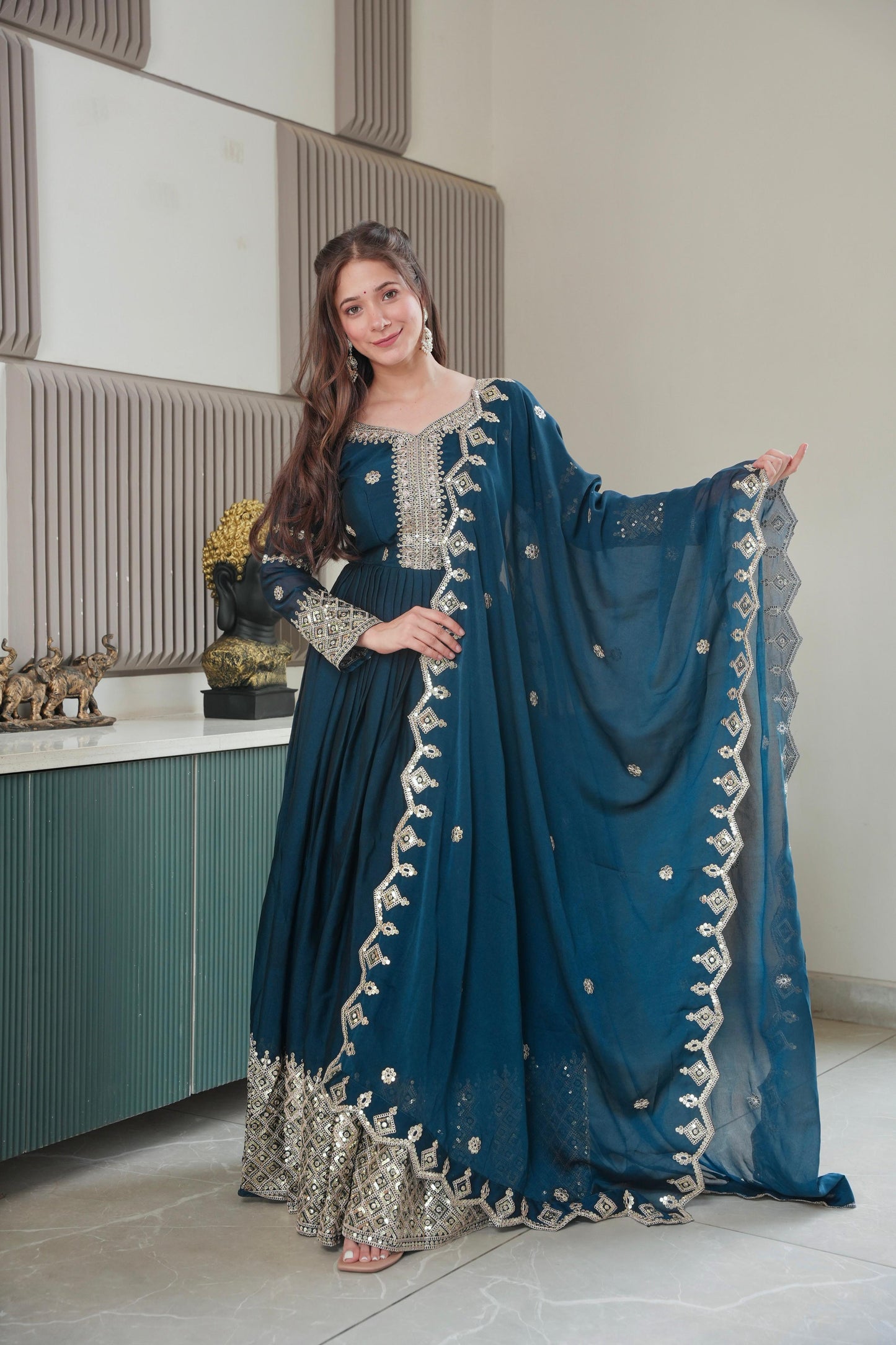 Beautiful anarkali gown in Crush silk Fabric
