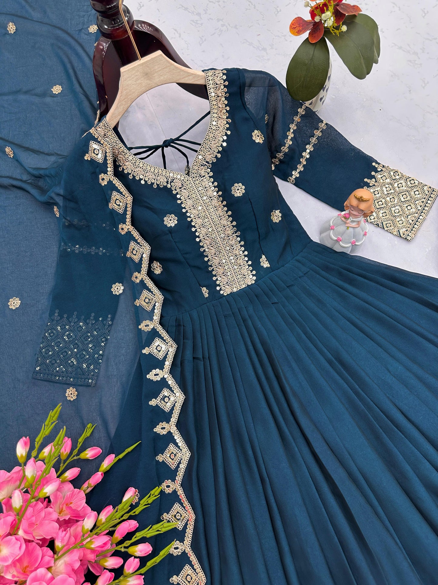 Beautiful anarkali gown in Crush silk Fabric