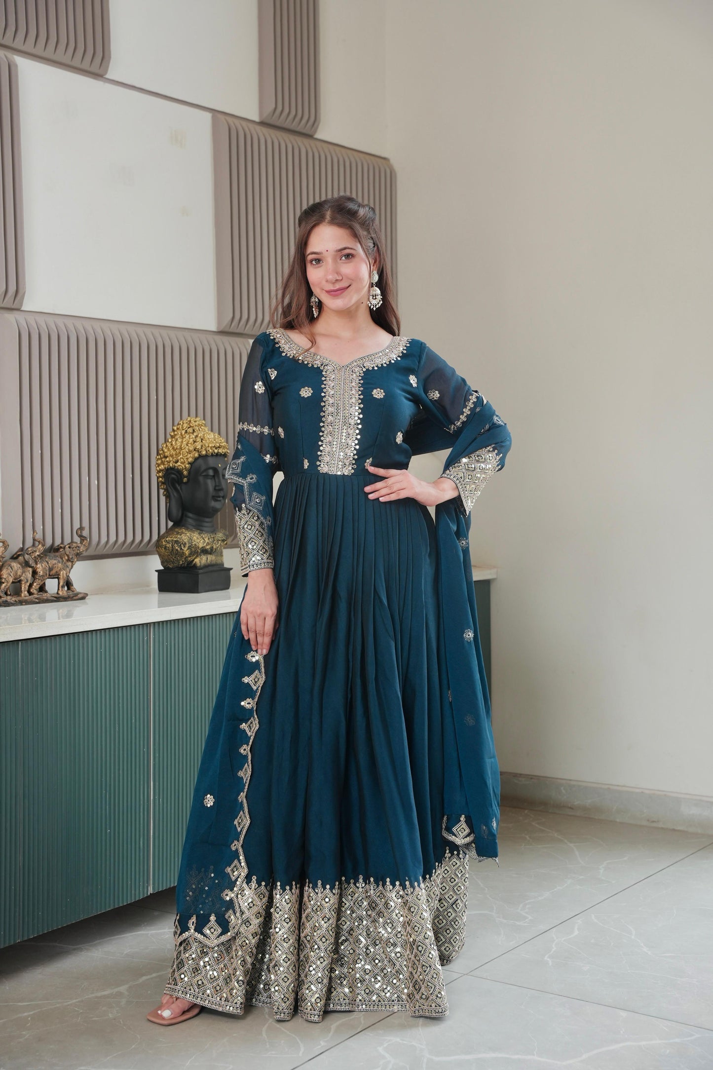 Beautiful anarkali gown in Crush silk Fabric