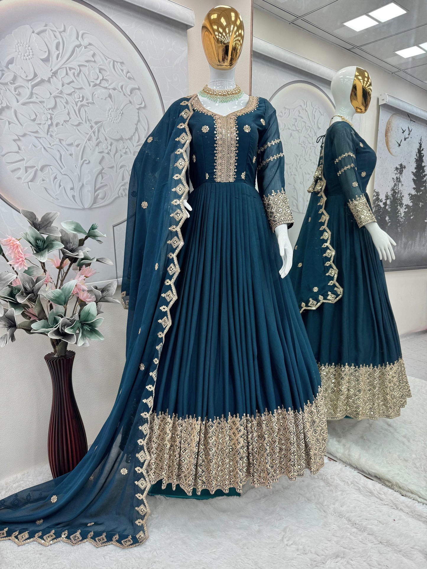 Beautiful anarkali gown in Crush silk Fabric