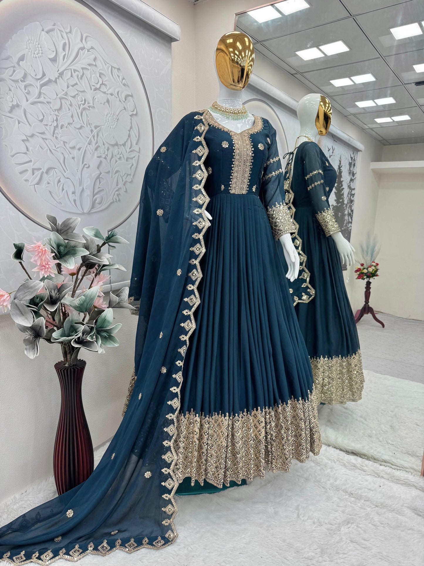 Beautiful anarkali gown in Crush silk Fabric