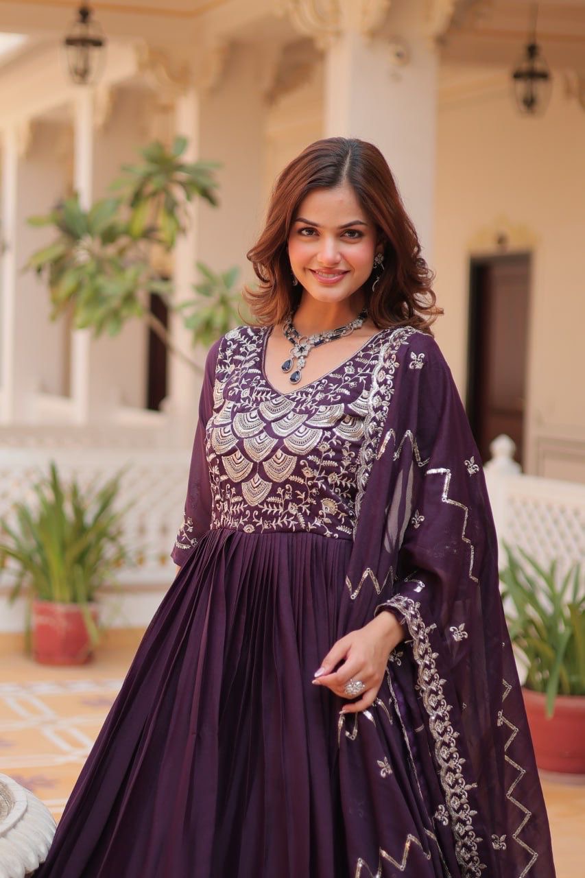 Purple Color Beautiful Anarkali Dress in Georgette Fabric