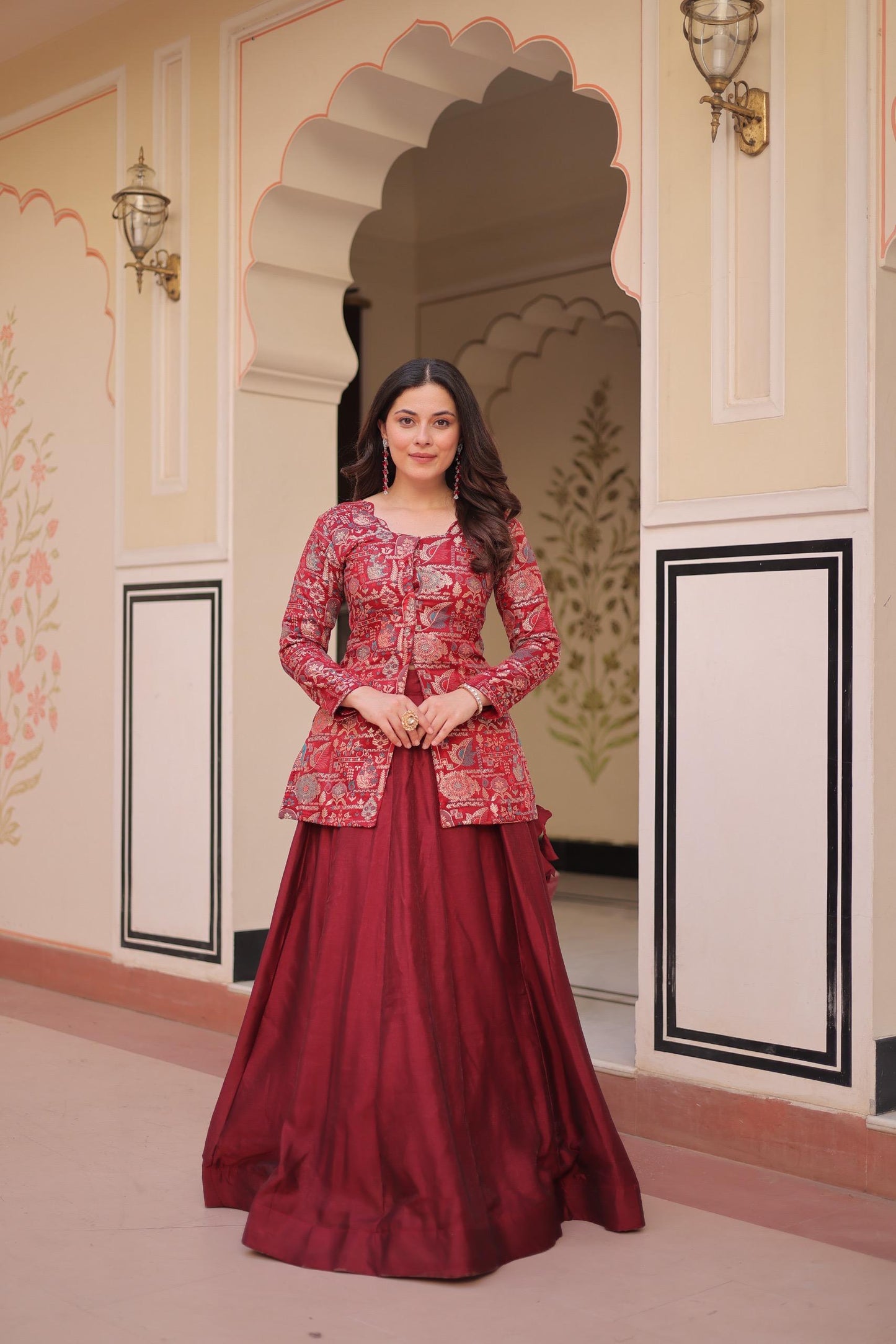 Readymade Lehenga Choli in Silk Fabric in red color