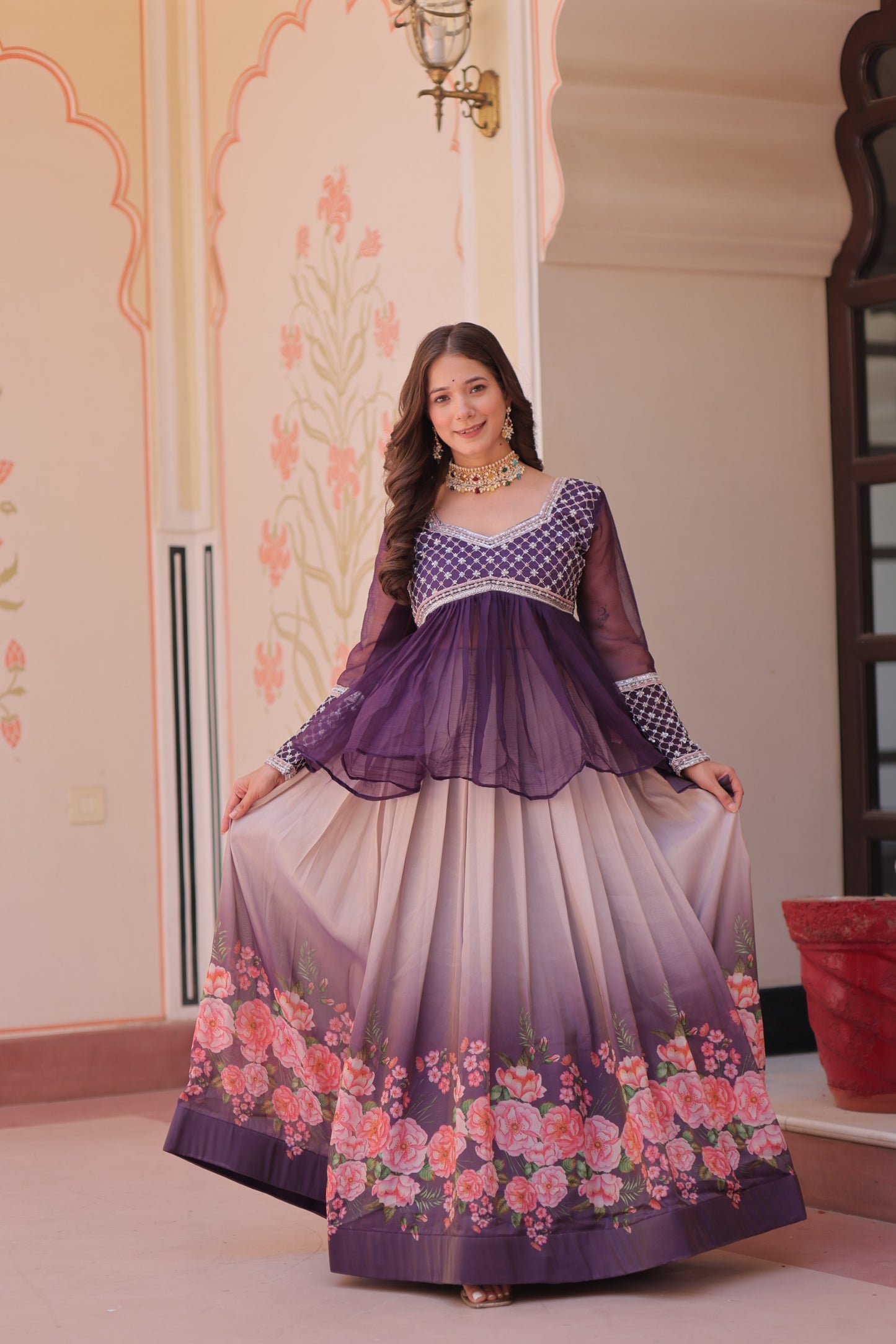 Purple Colour Beautiful Partywear Lehenga Choli