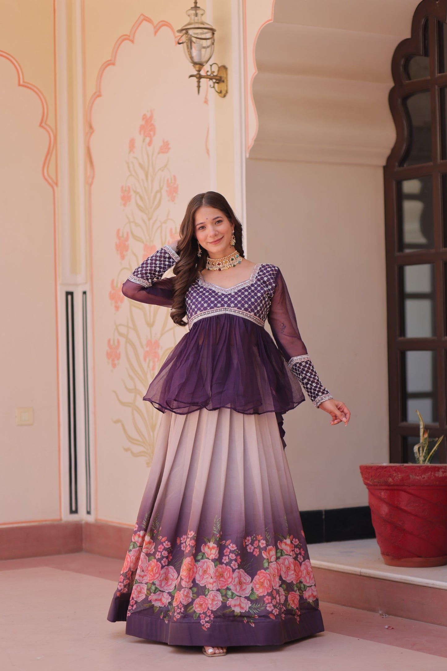 Purple Colour Beautiful Partywear Lehenga Choli