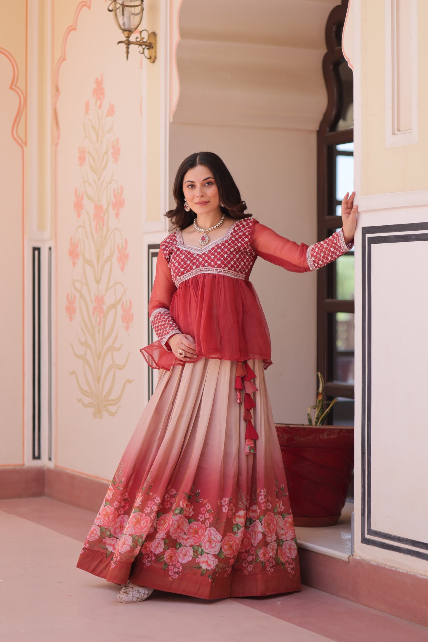 Gajri Colour Beautiful Partywear Lehenga Choli