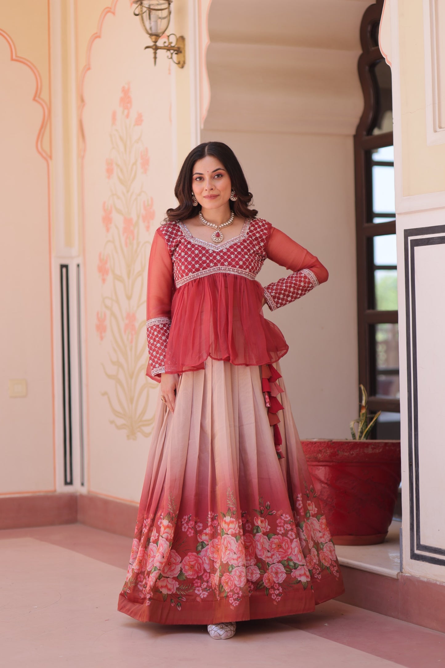 Gajri Colour Beautiful Partywear Lehenga Choli