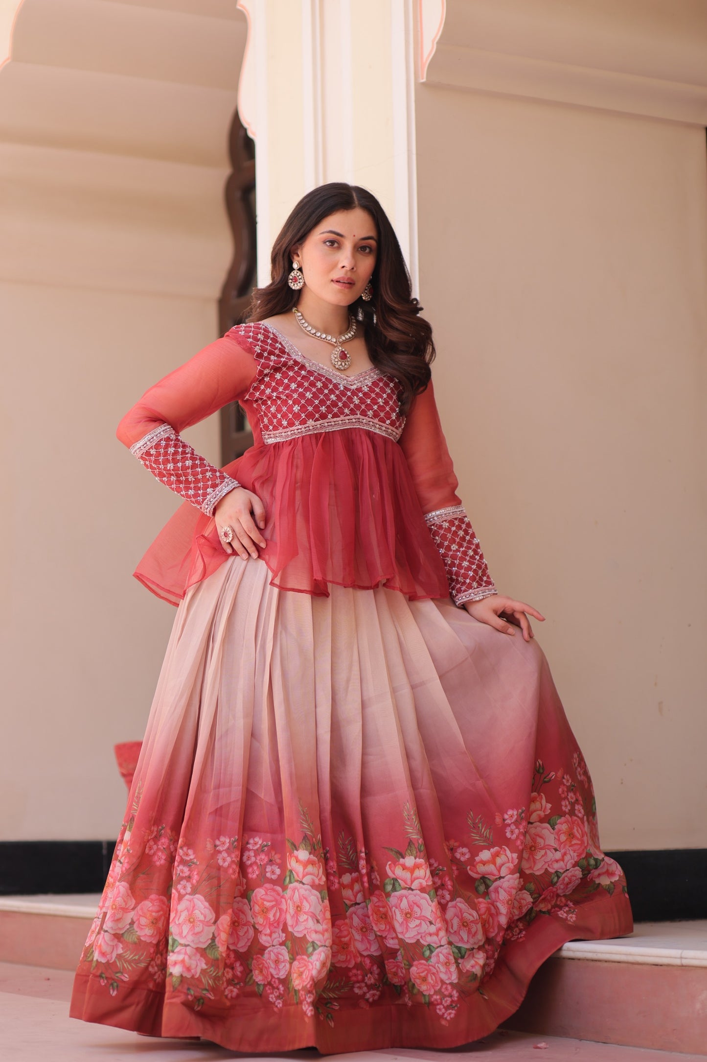 Gajri Colour Beautiful Partywear Lehenga Choli