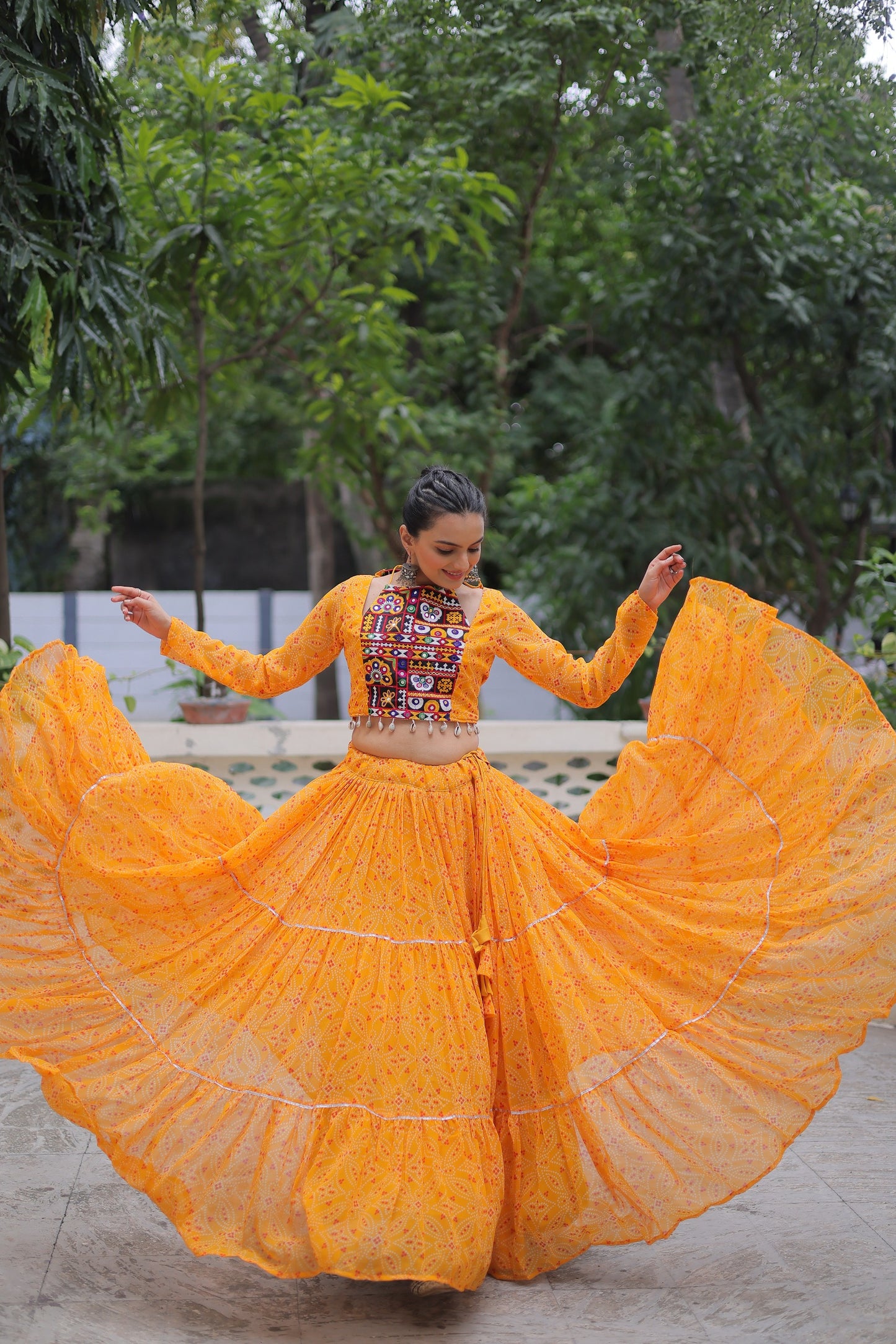 Yellow Color Beautiful Navratri Lehenga Choli in georgette fabric
